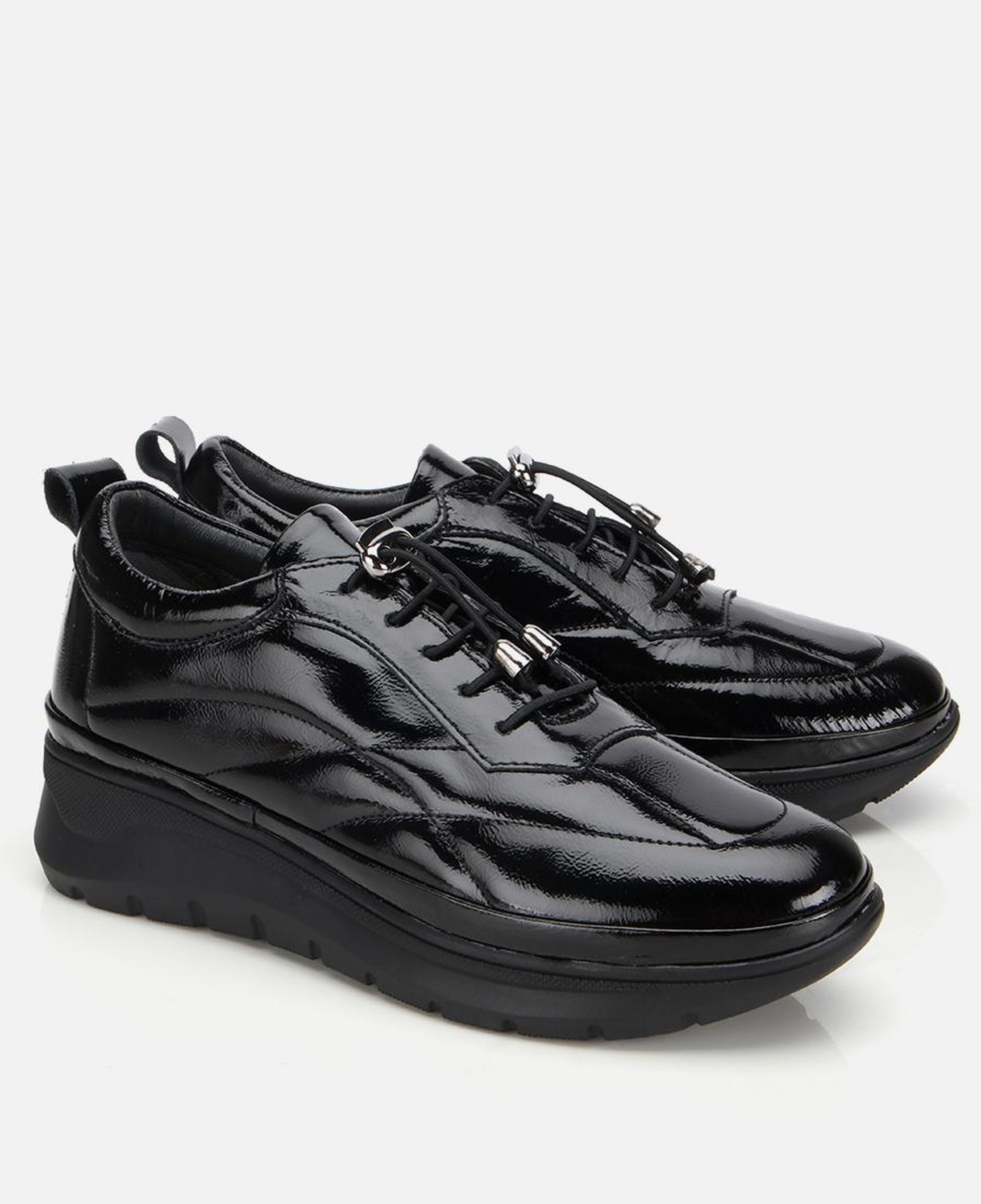 Kadın Rugan Deri Siyah Dolgu Topuklu Spor Ayakkabı