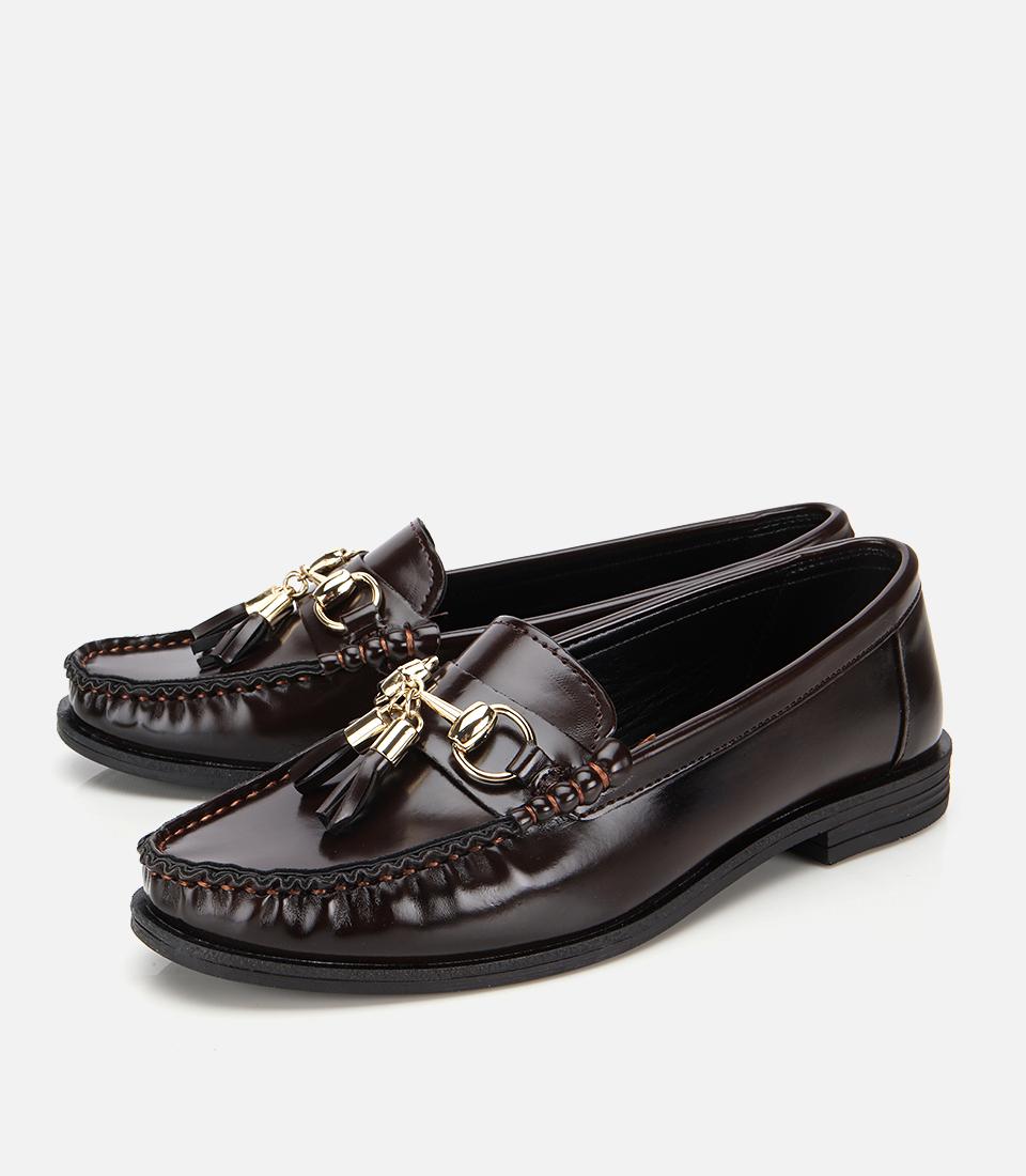 Kadın Rugan Kahverengi Püsküllü Klasik Loafer