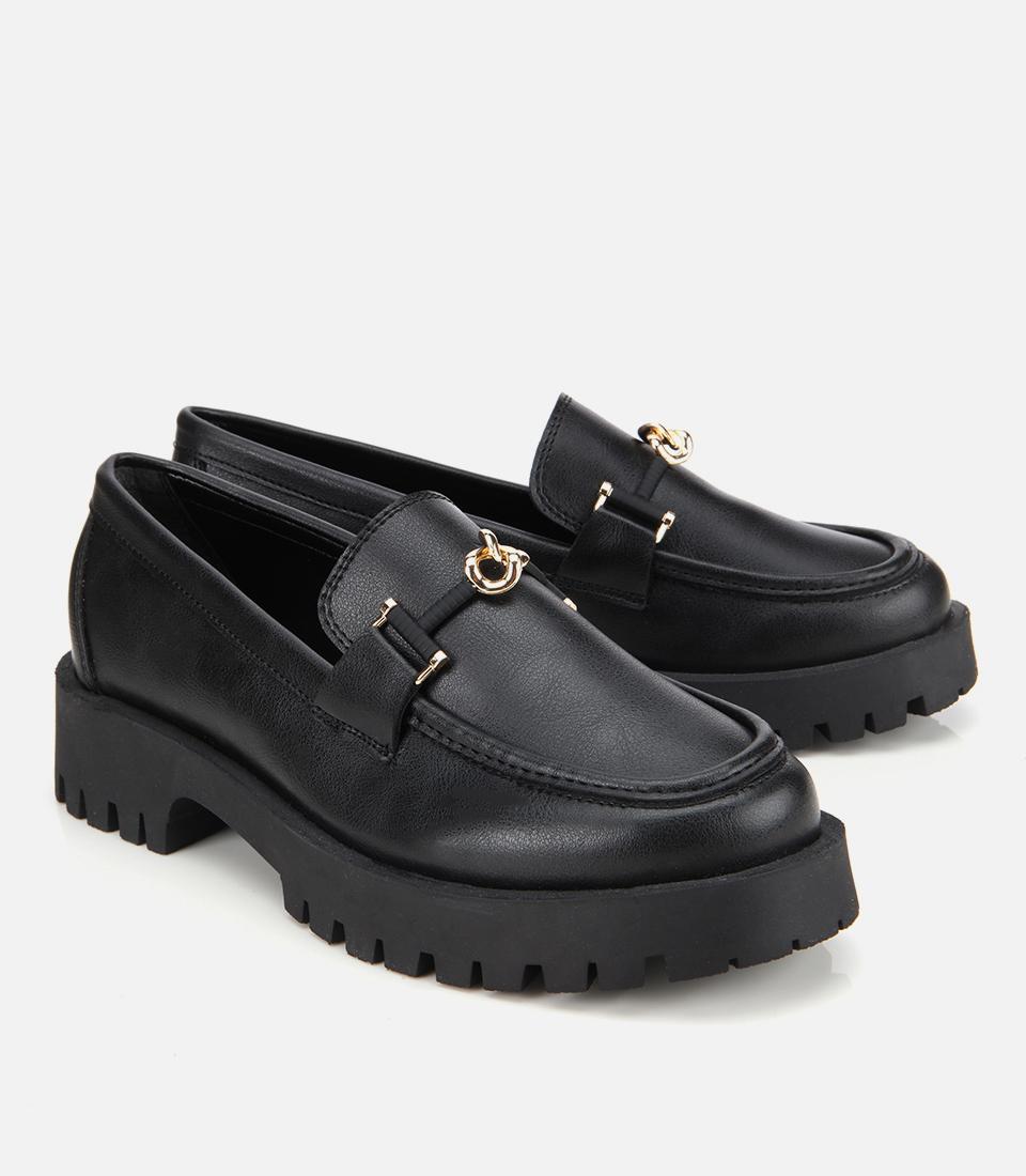 Kadın Siyah Kalın Tabanlı Klasik Loafer