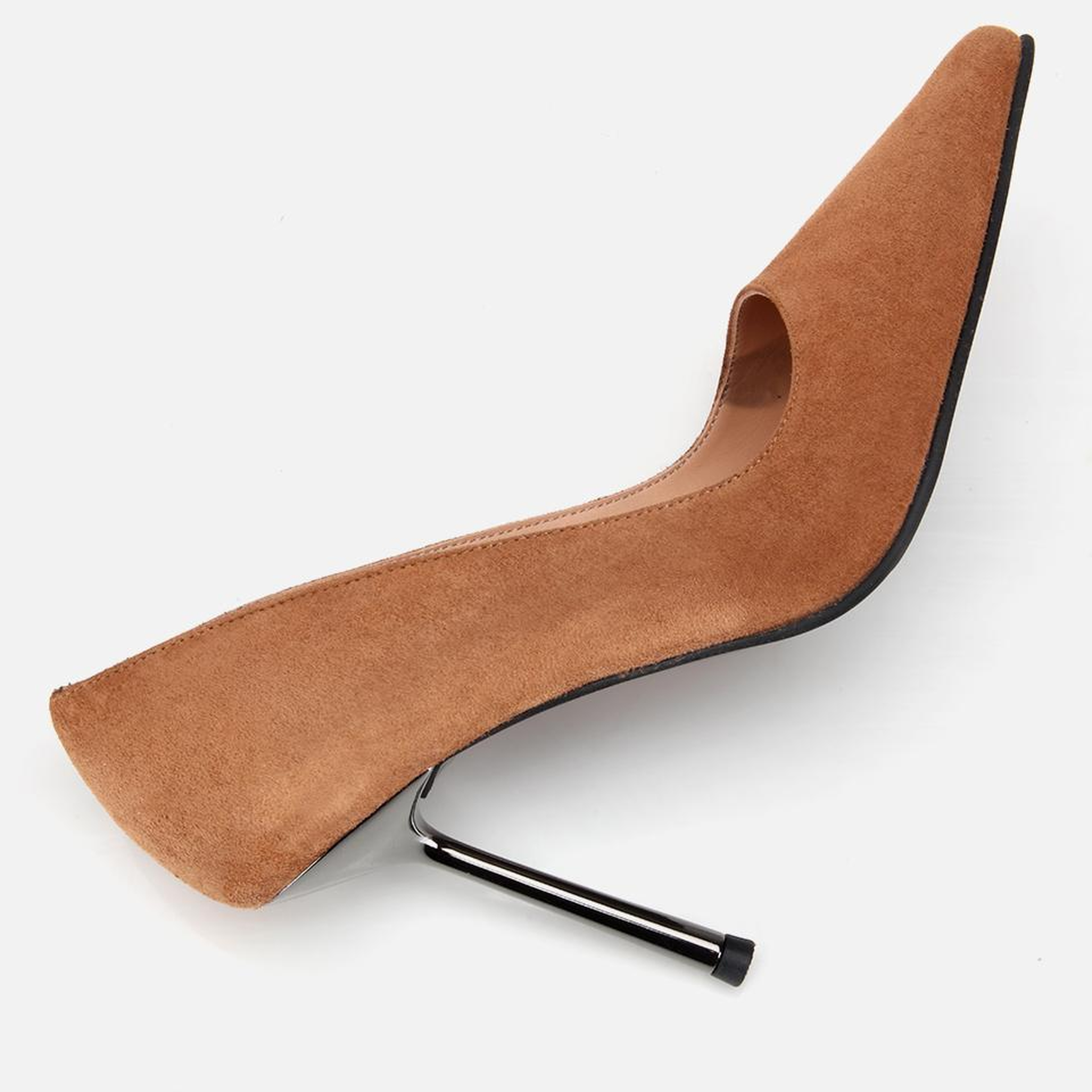 Kadın Süet Deri Taba Metal Detaylı Stiletto