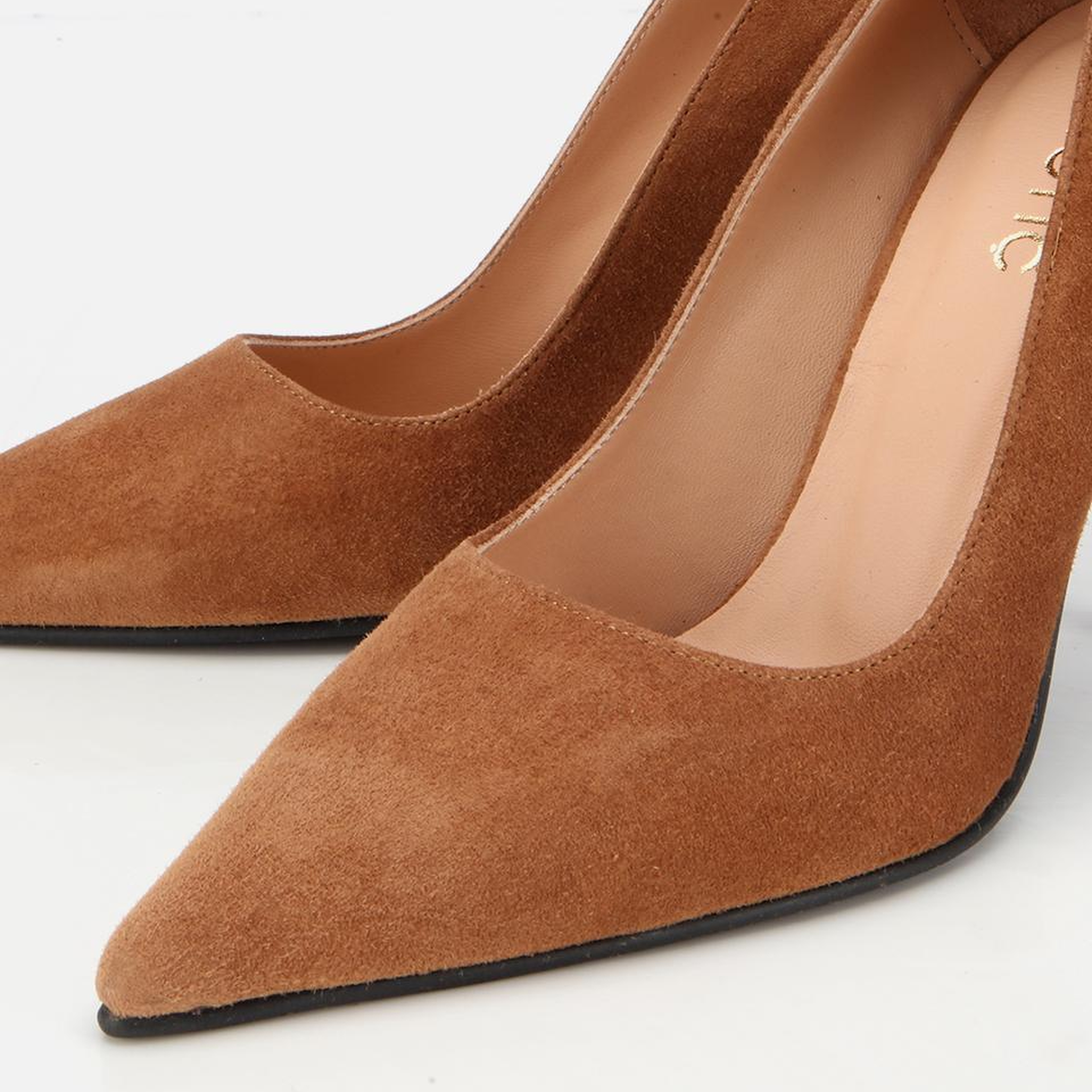 Kadın Süet Deri Taba Metal Detaylı Stiletto