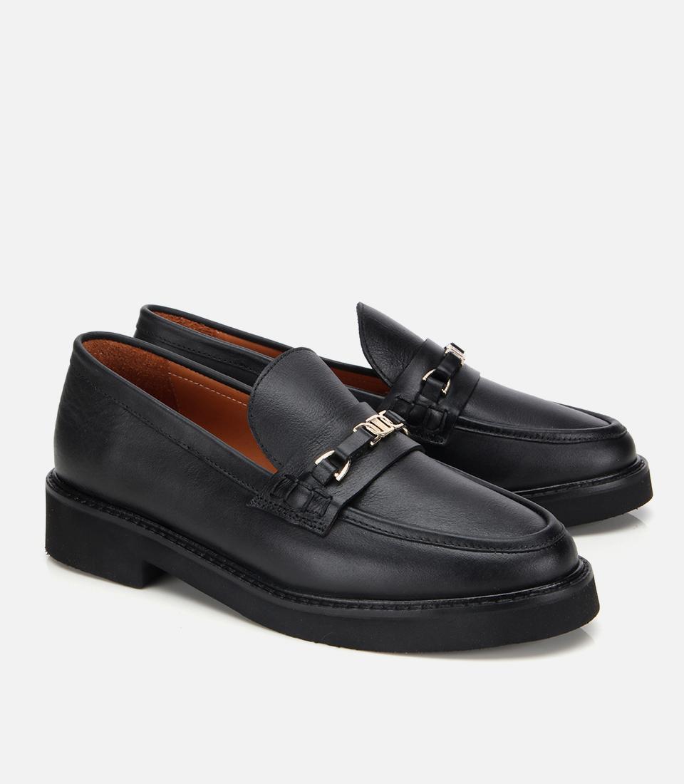 Kadın Deri Siyah Tokalı Klasik Loafer