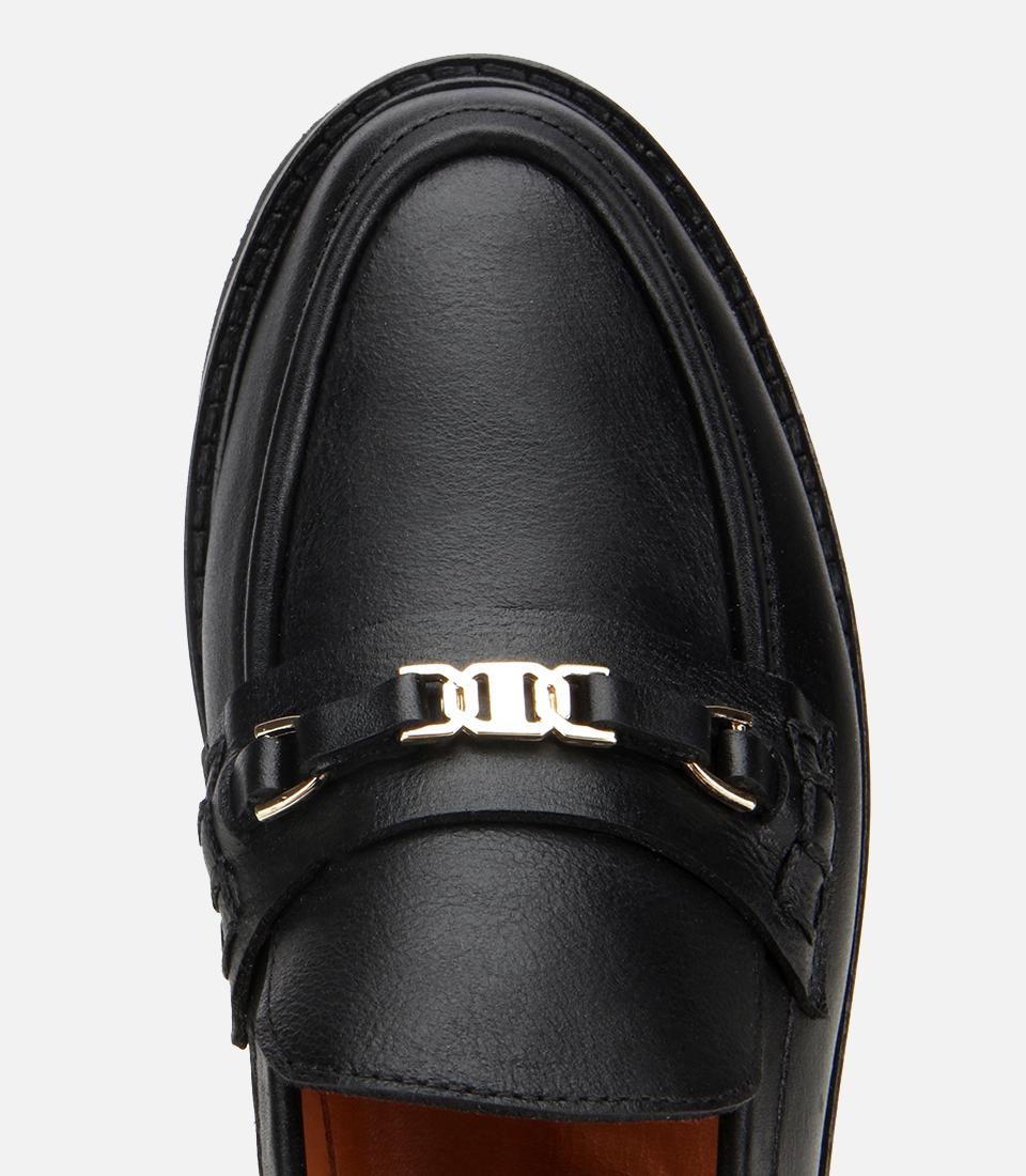 Kadın Deri Siyah Tokalı Klasik Loafer