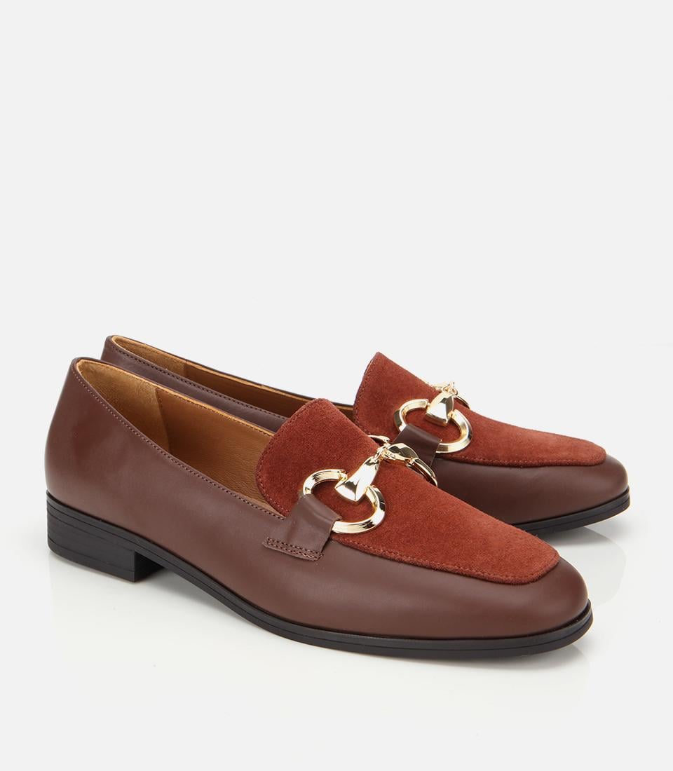 Kadın Süet Deri Acı Kahverengi Tokalı Klasik Loafer