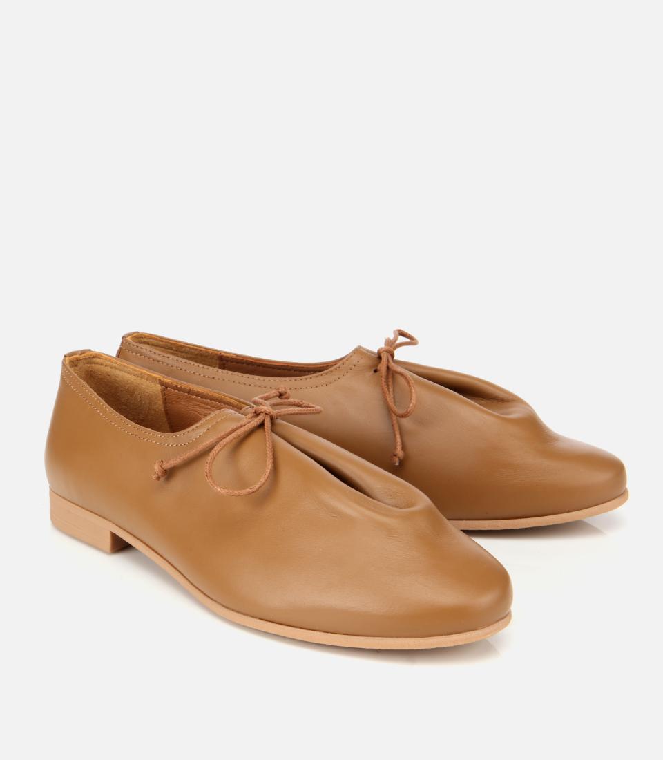 Kadın Deri Açık Kahverengi Yumuşak Bağcıklı Babet