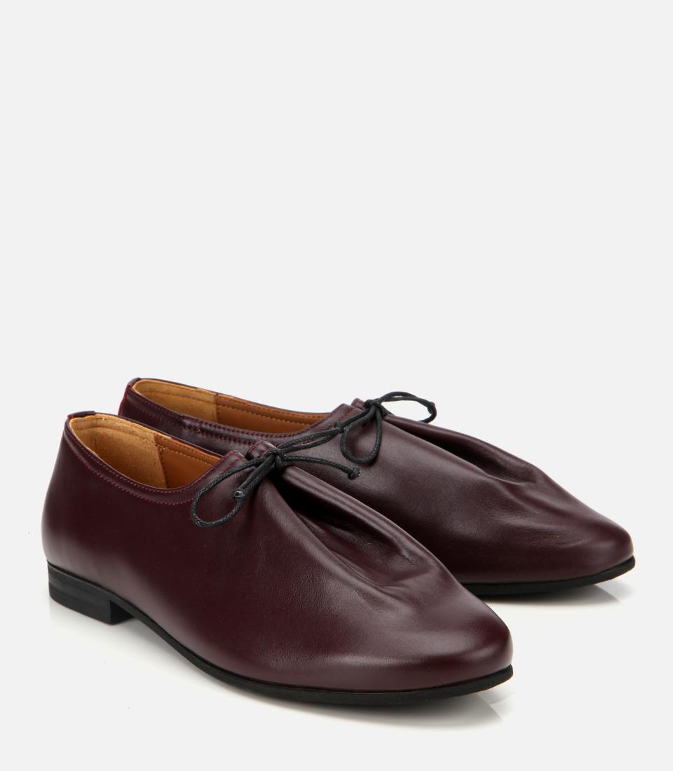 Kadın Deri Bordo Yumuşak Bağcıklı Babet