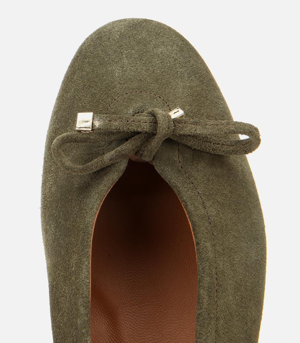 Kadın Süet Deri Haki Fiyonk Detaylı Babet