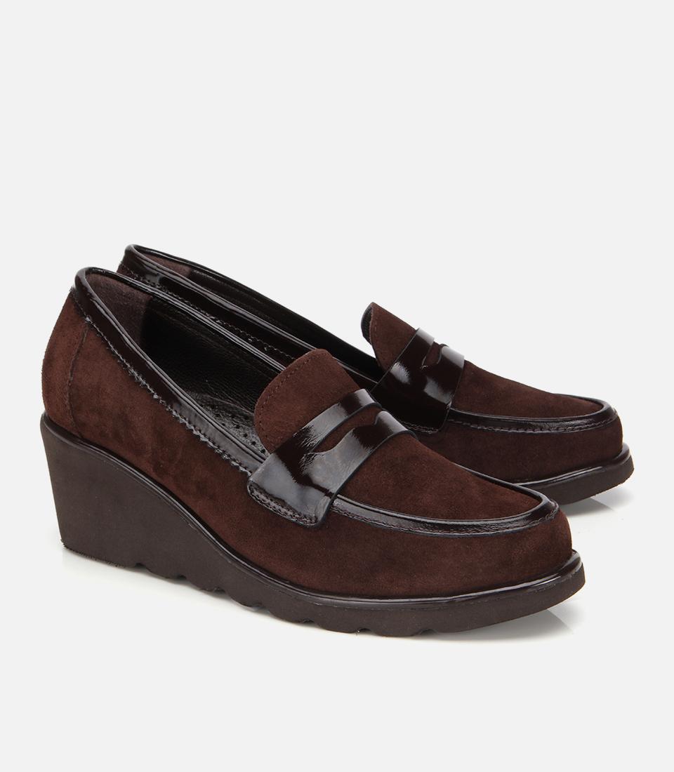 Kadın Süet Deri Kahverengi Rahat Dolgu Topuklu Günlük Loafer
