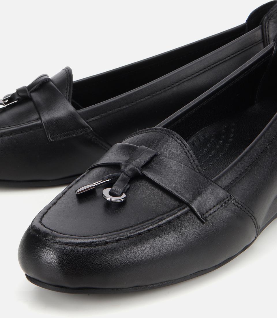 Kadın Deri Siyah Dolgu Topuklu Rahat Günlük Loafer