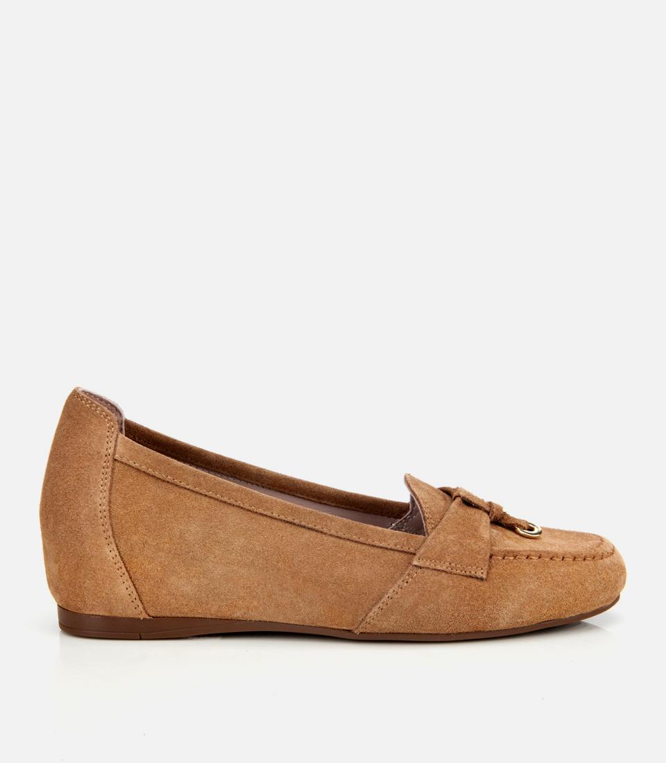 Kadın Süet Deri Taba Dolgu Topuklu Rahat Günlük Loafer