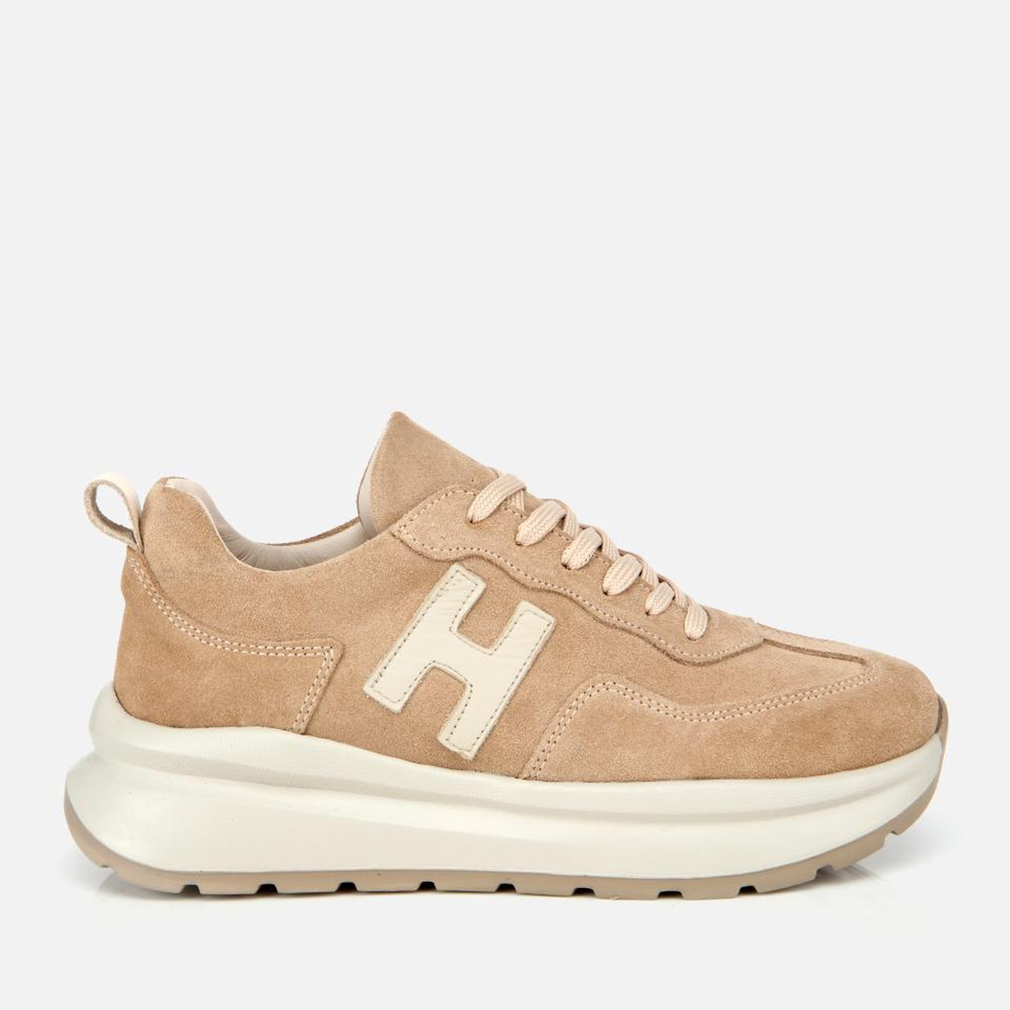 Kadın Süet Deri Bej Kalın Tabanlı Comfort Spor Ayakkabı