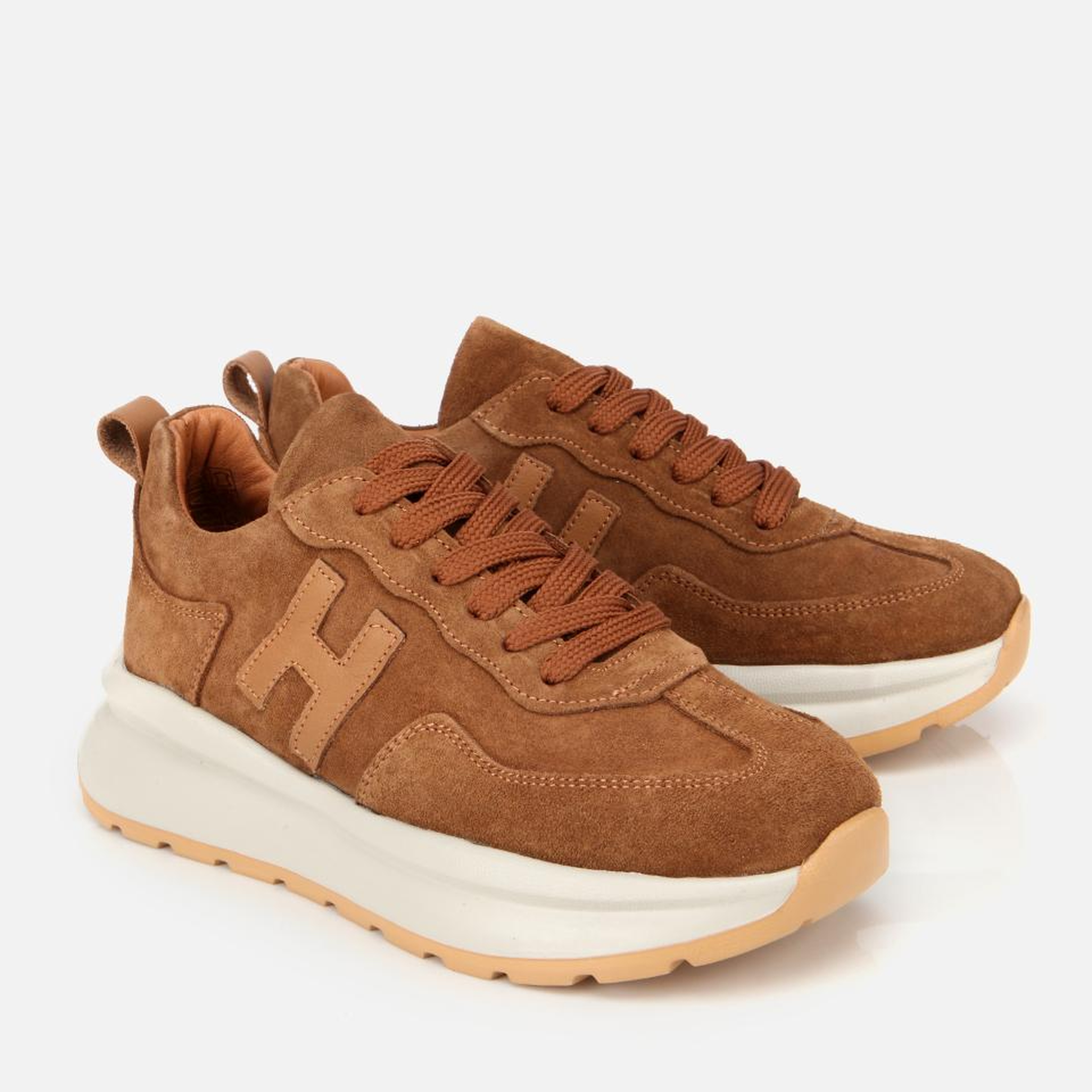 Kadın Süet Deri Taba Kalın Tabanlı Comfort Spor Ayakkabı