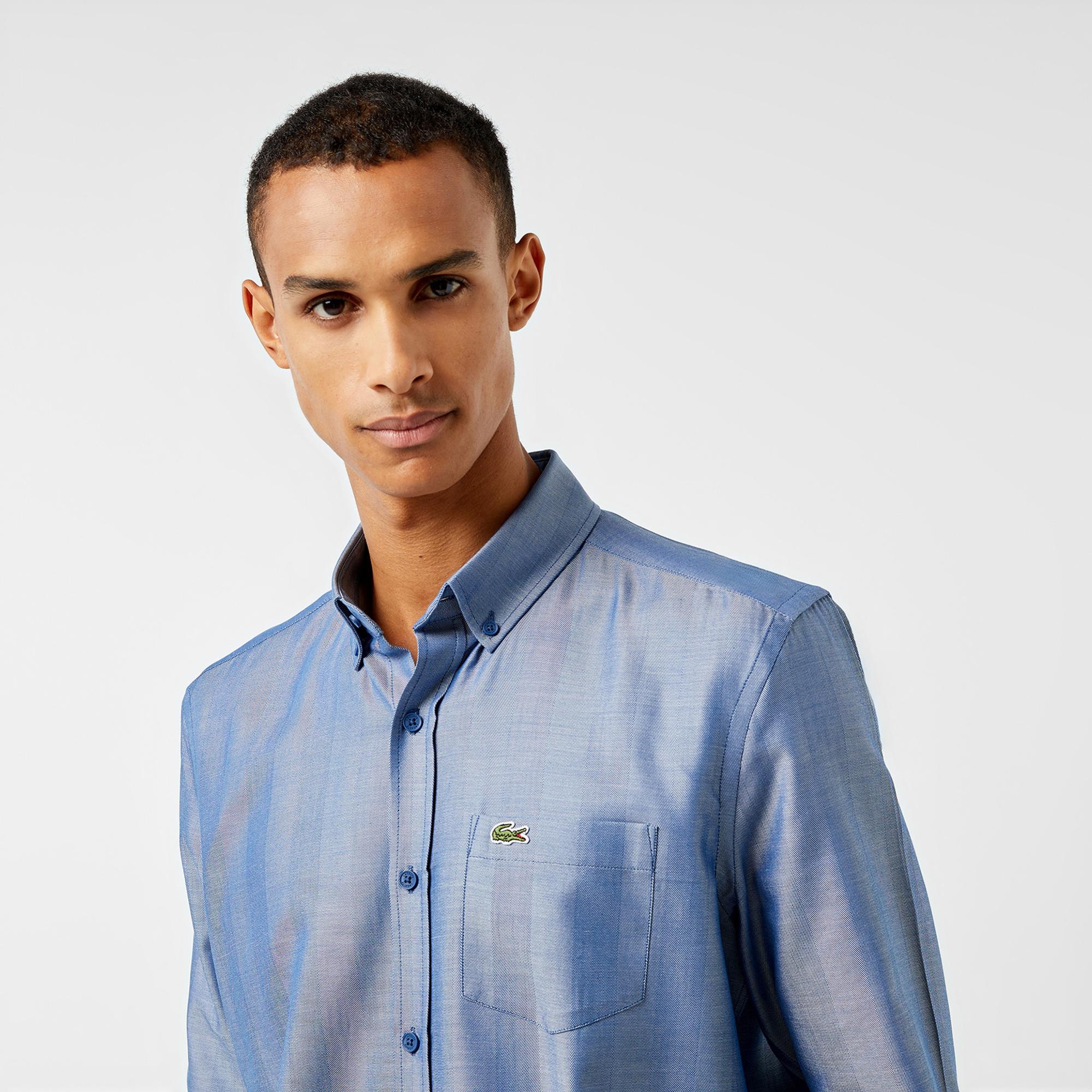 Lacoste Erkek Slim Fit Düğmeli Yaka Koyu Mavi Gömlek
