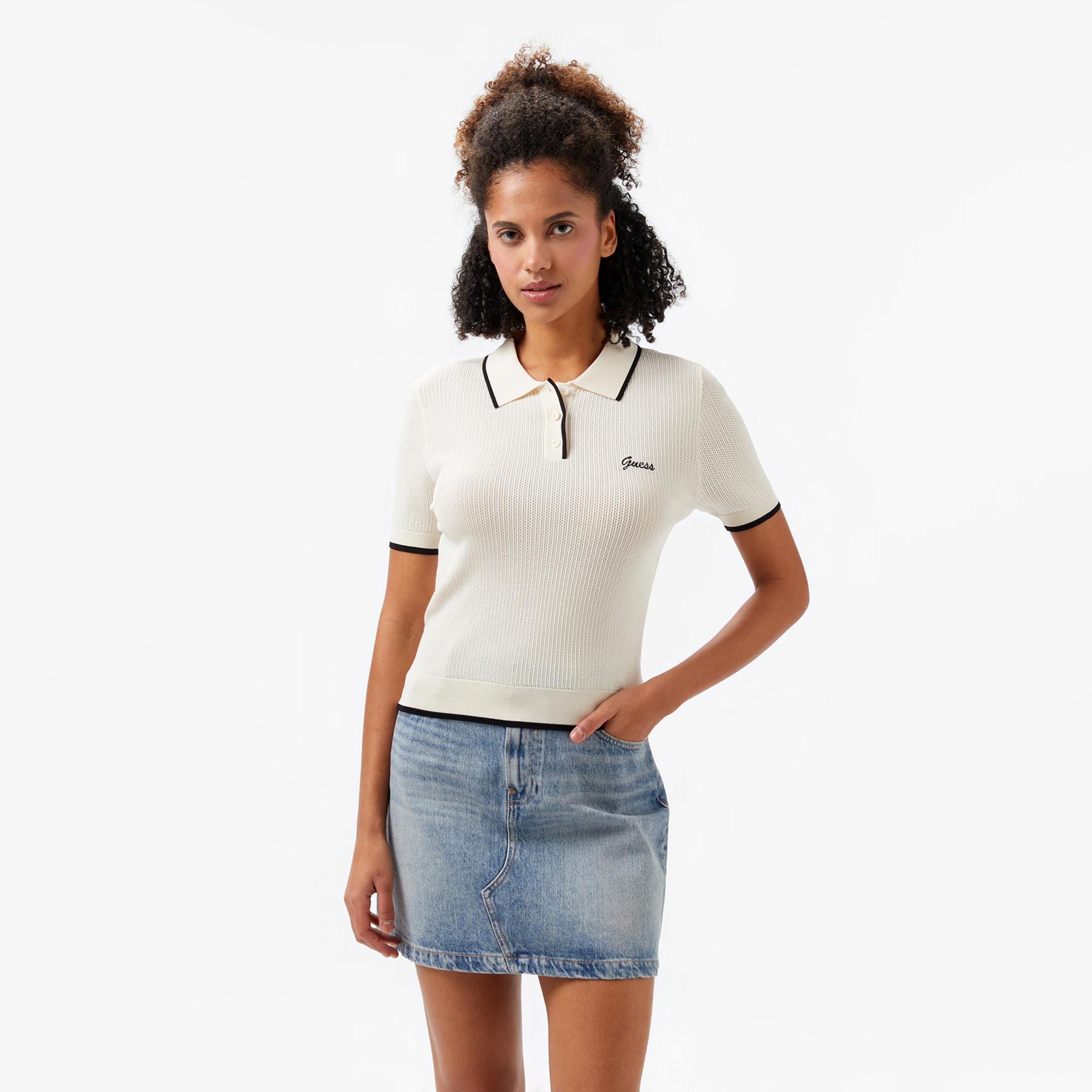Guess Slim Fit Kadın Beyaz Polo T-Shirt