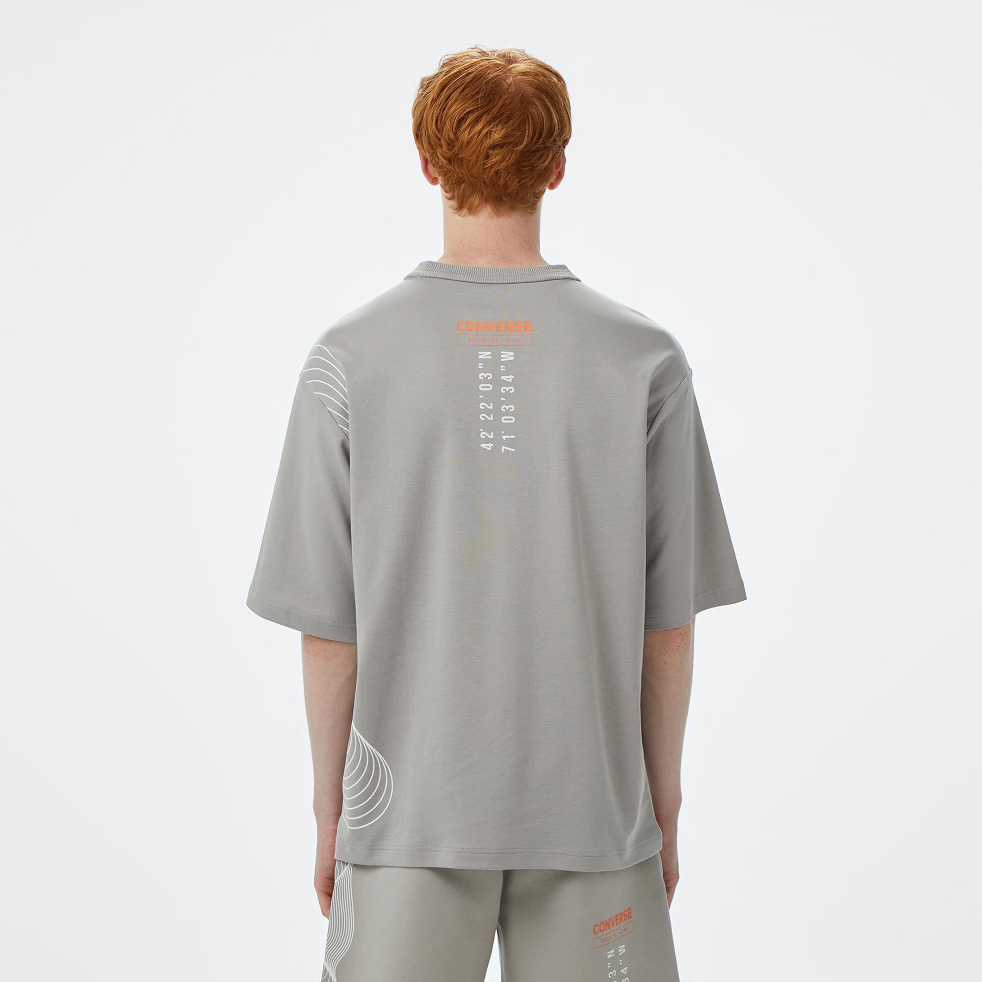 Converse Star Chevron Baskılı Oversize Fit Erkek Gri T-Shirt