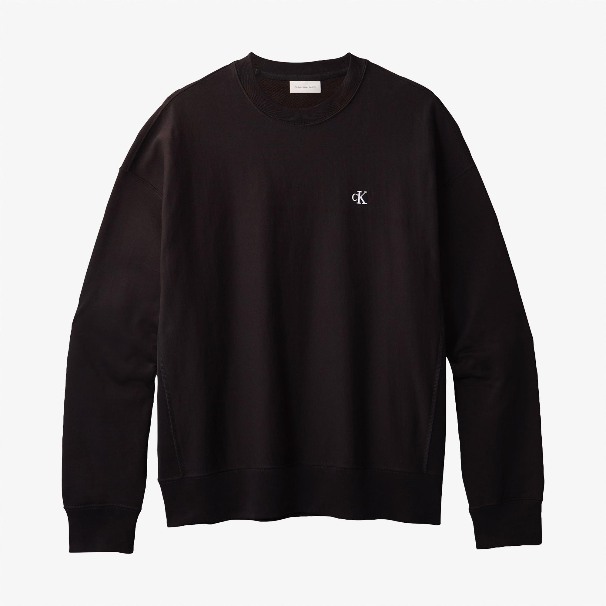 Calvin Klein Premium Terry Monogram Erkek Siyah Sweatshirt