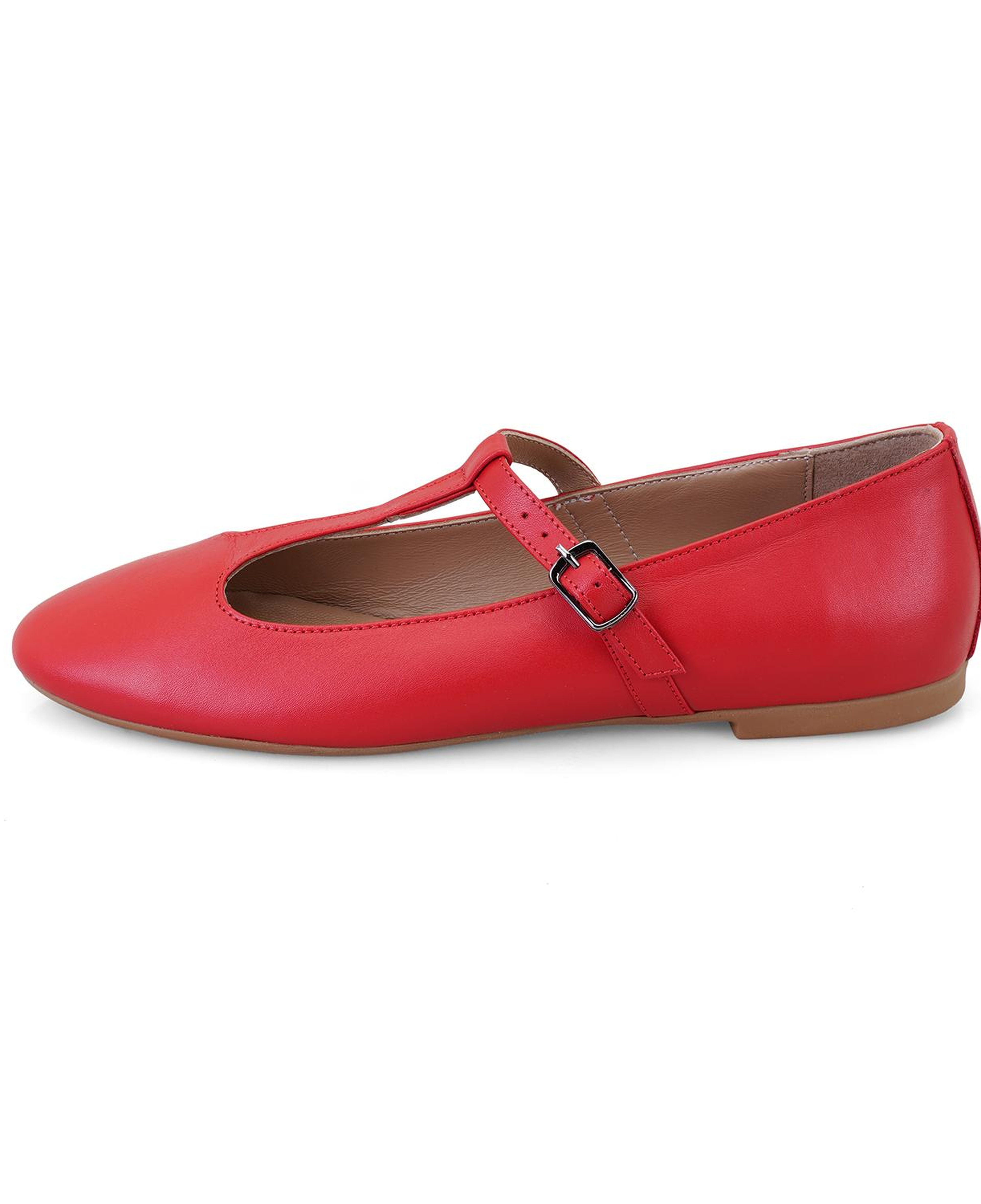 Kadın Kırmızı T-Bant Mary Jane Deri Babet