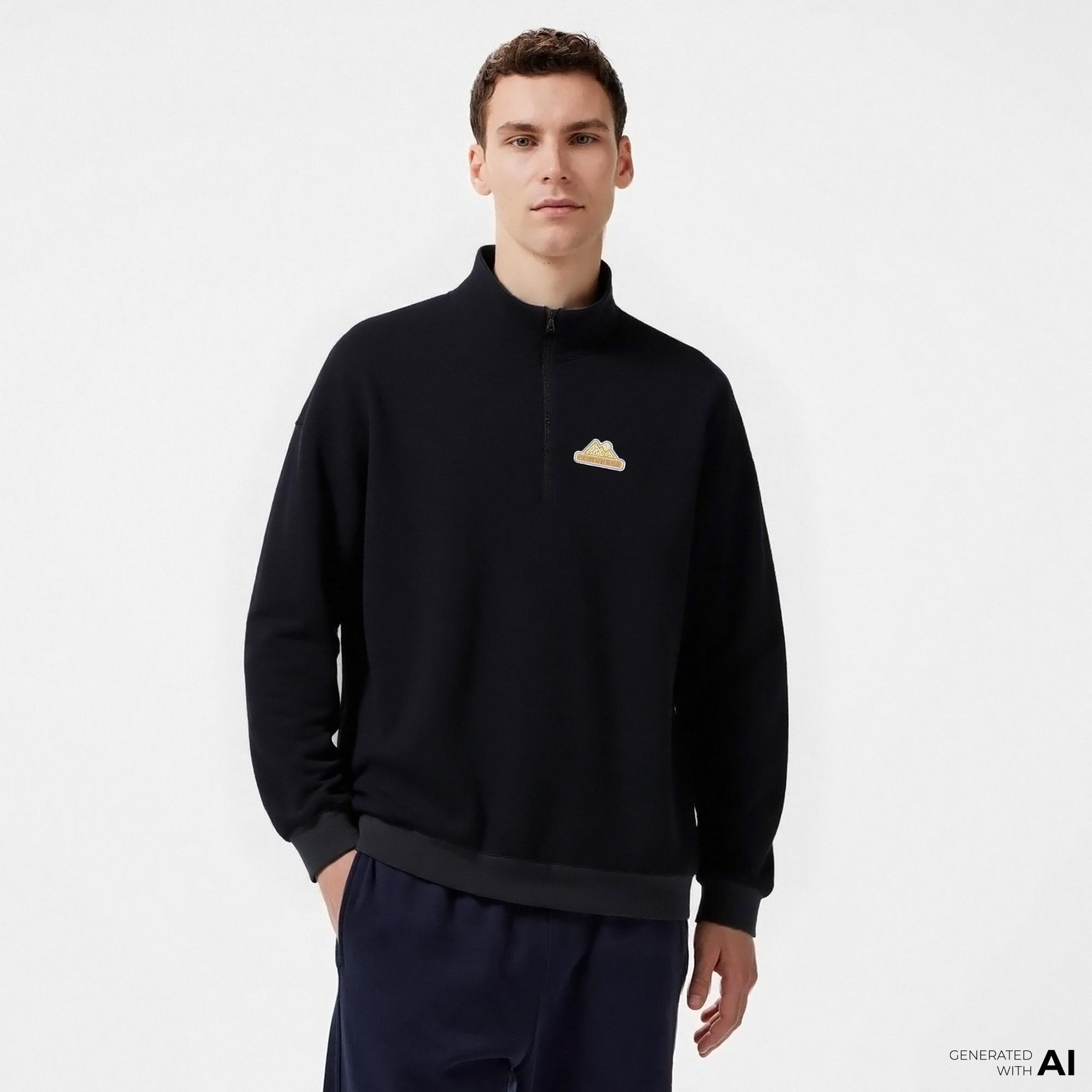 Converse Erkek Loose Fit Yarım Fermuarlı Siyah Sweatshirt