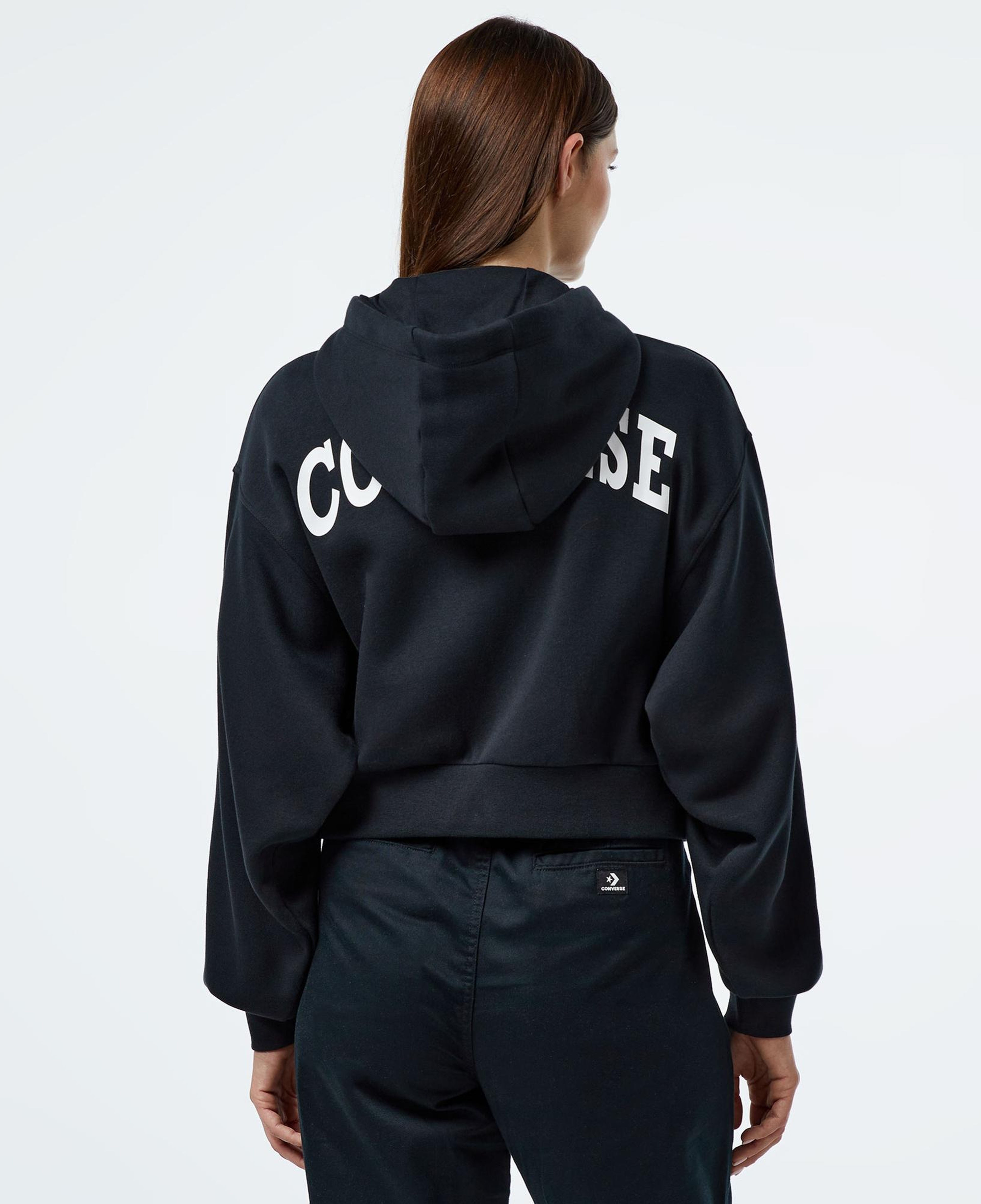 Converse Kadın Baskılı Siyah Fermuarlı Hoodie