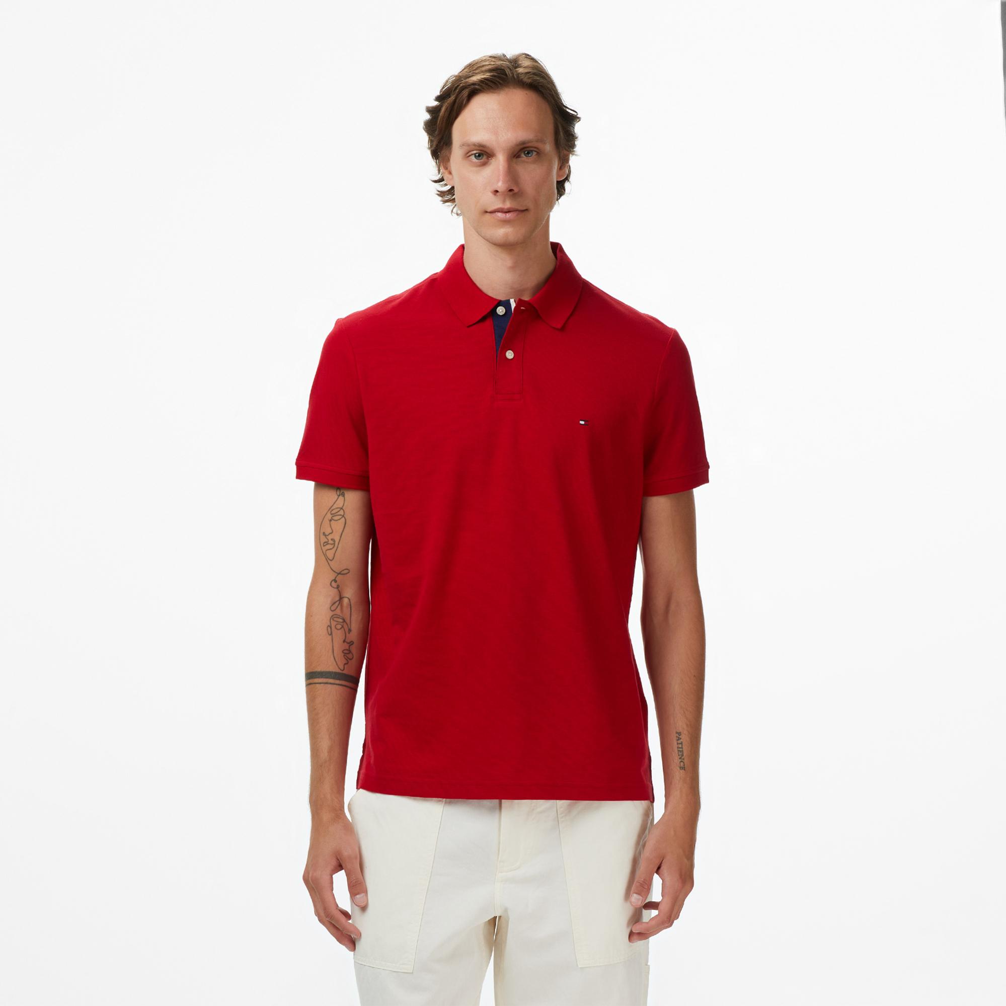 Tommy Hilfiger Contrast Collar Erkek Kırmızı Polo Yaka T-Shirt