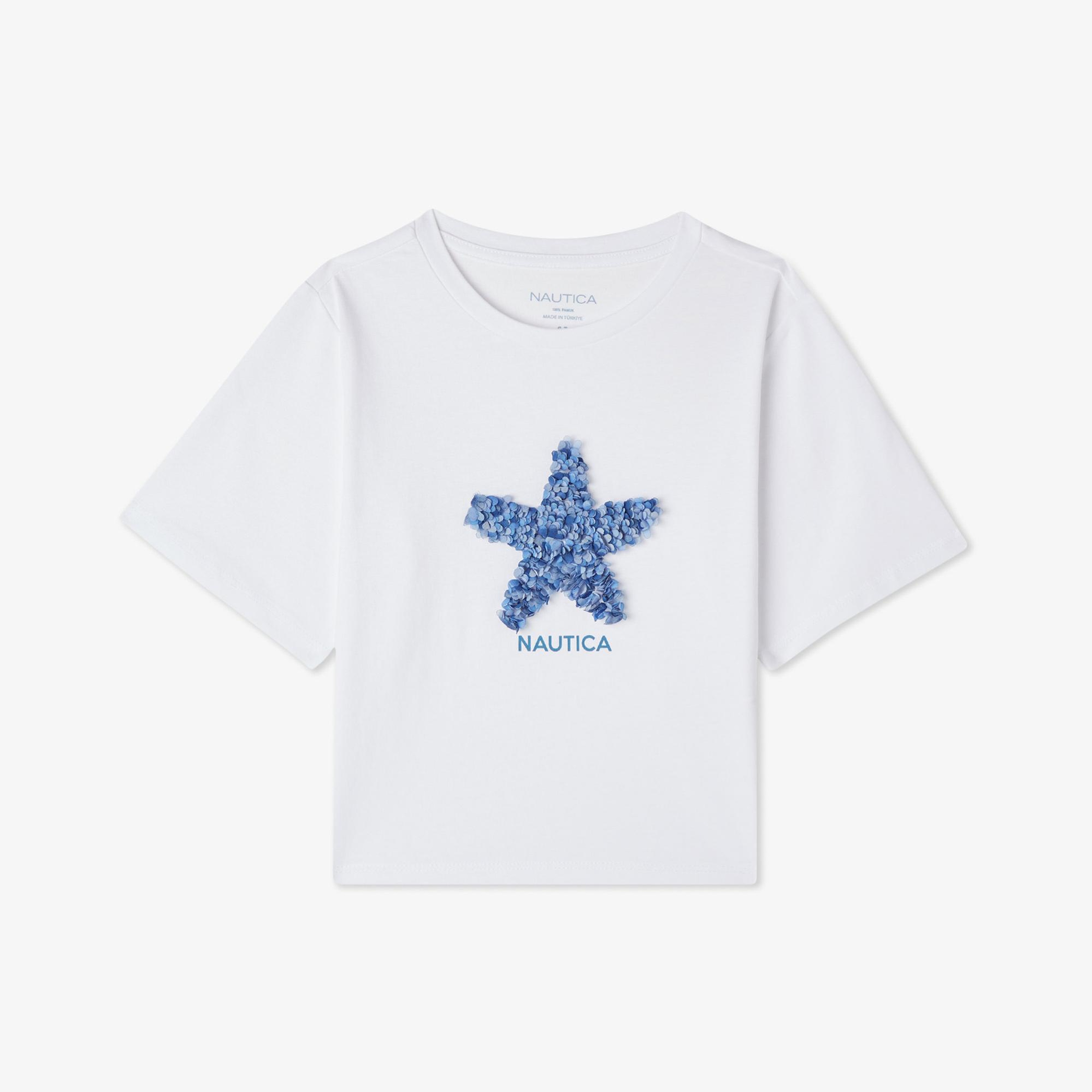Nautica Kız Çocuk Beyaz Regular Fit Baskılı T-Shirt