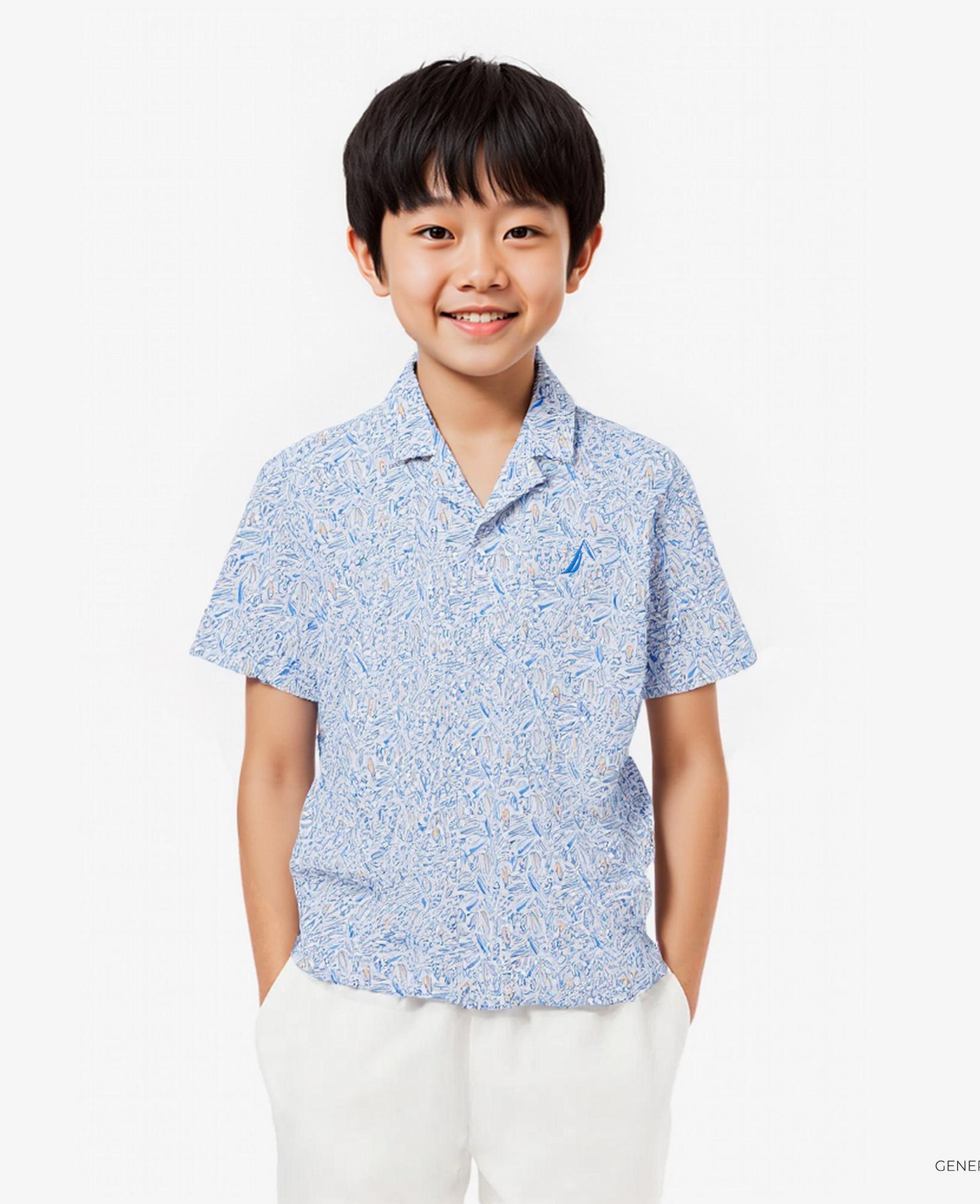 Nautica Erkek Çocuk Mavi Classic Fit Baskılı Gömlek