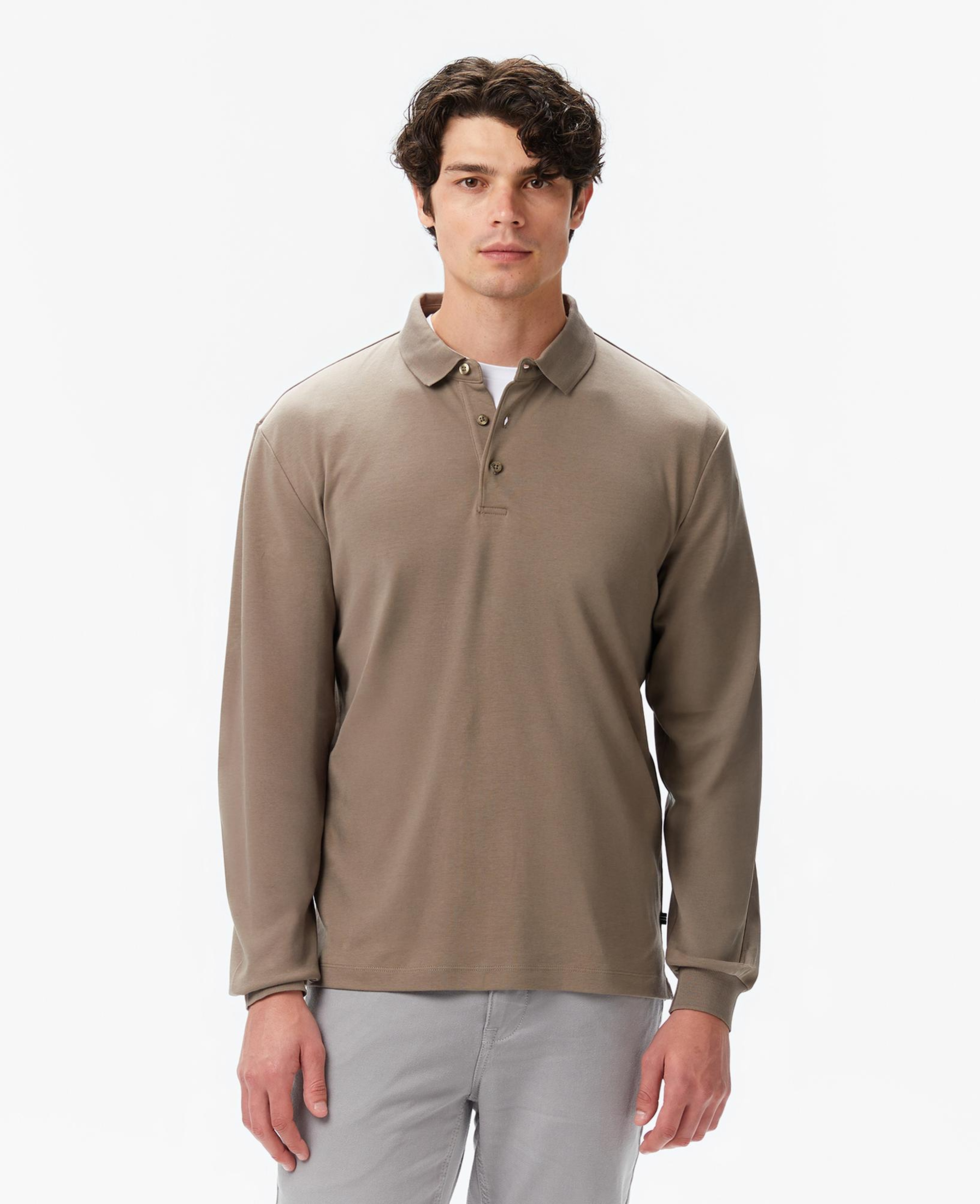 Nautica Erkek Kahverengi Classic Fit Uzun Kollu Polo Yaka T-Shirt