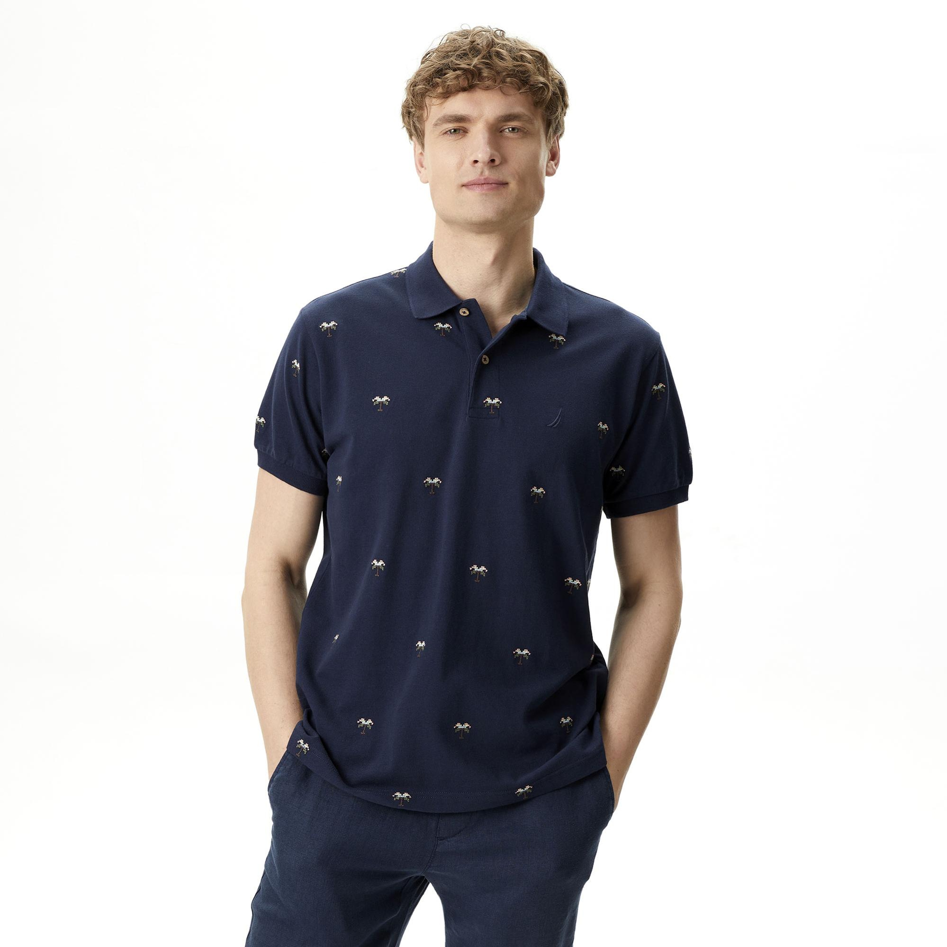 Nautica Erkek Lacivert Classic Fit Kısa Kollu Desenli Polo Yaka T-Shirt