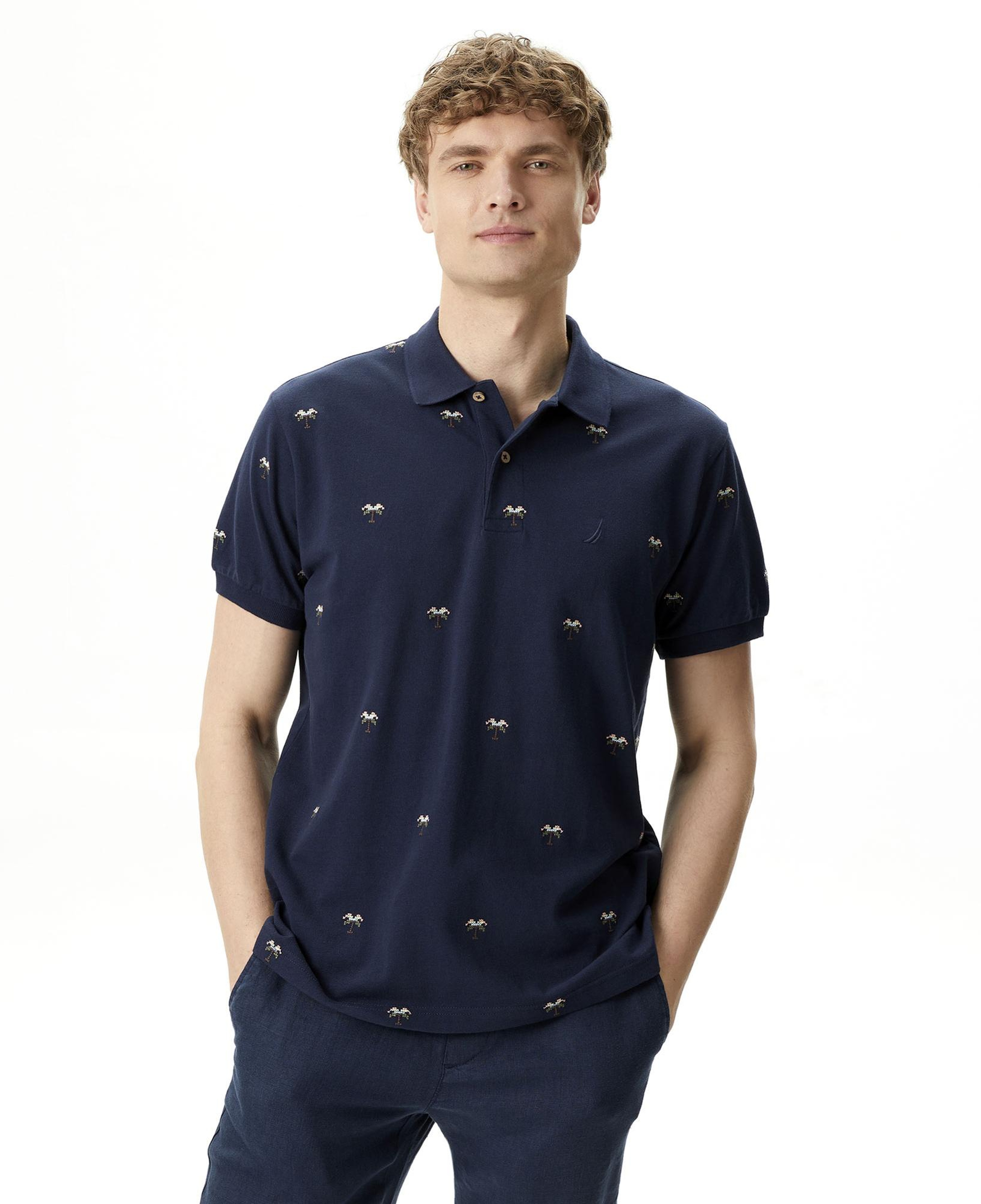 Nautica Erkek Lacivert Classic Fit Kısa Kollu Desenli Polo Yaka T-Shirt
