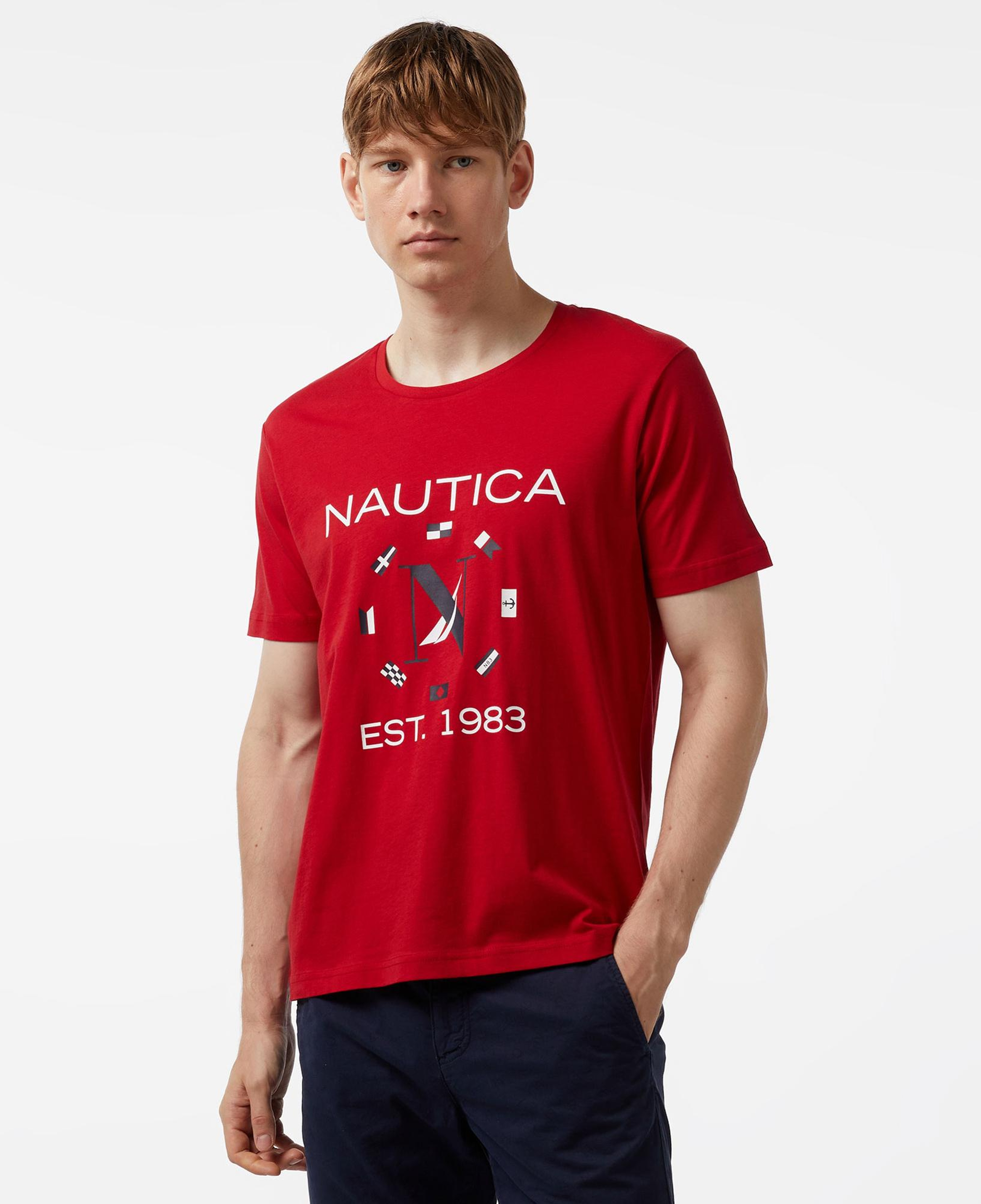 Nautica Erkek Kırmızı Standart Fit Kısa Kollu Baskılı T-Shirt