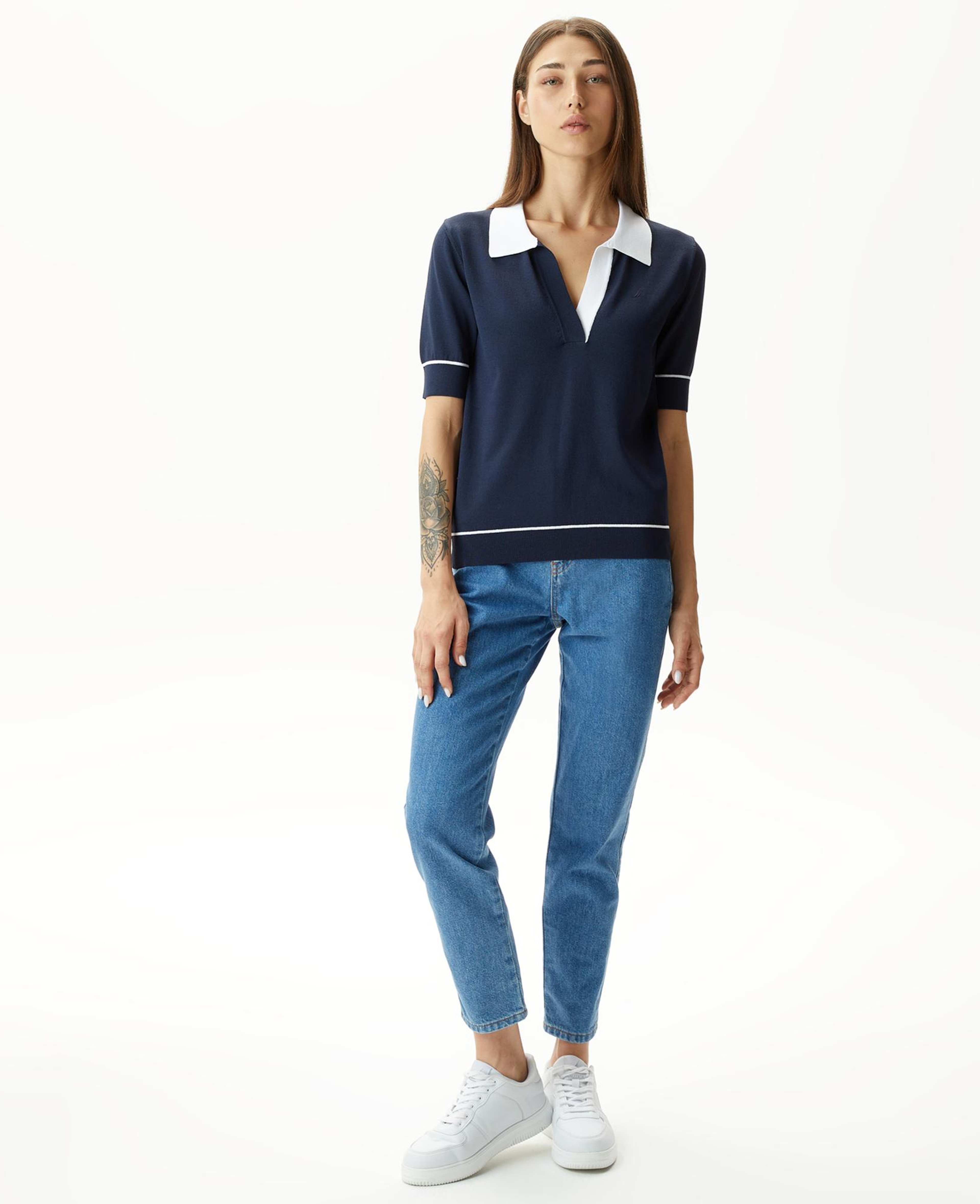 Nautica Kadın Lacivert Relaxed Fit Kısa Kollu Triko