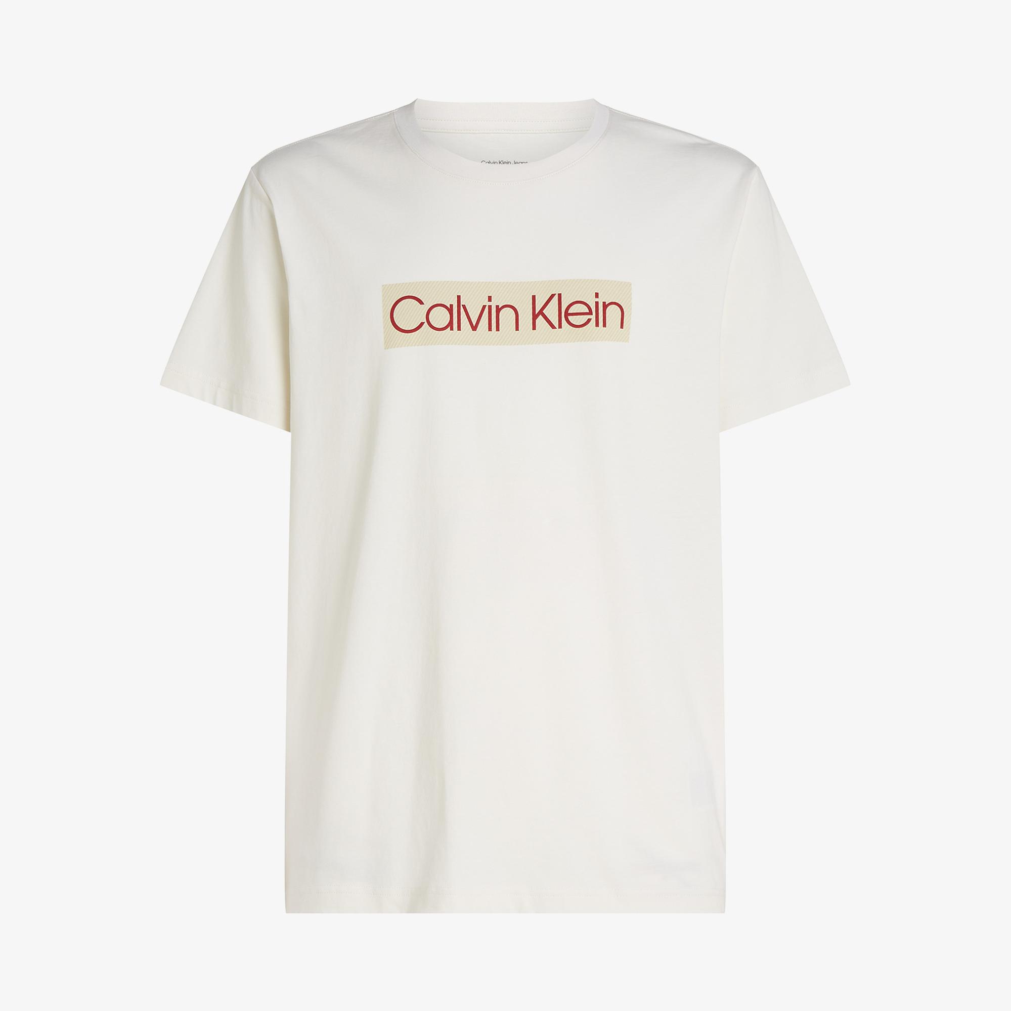 Calvin Klein Label Print Erkek Beyaz T-Shirt