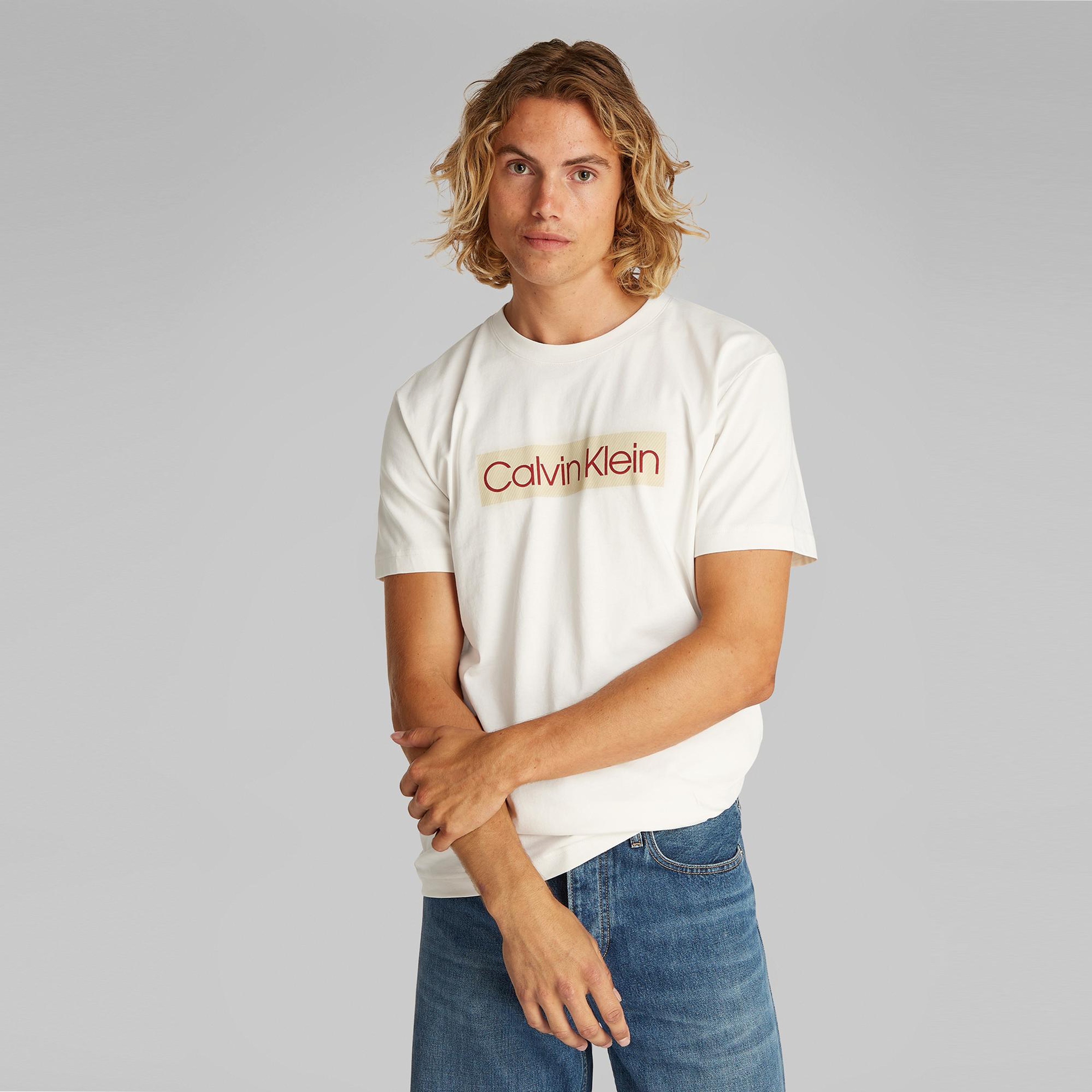 Calvin Klein Label Print Erkek Beyaz T-Shirt
