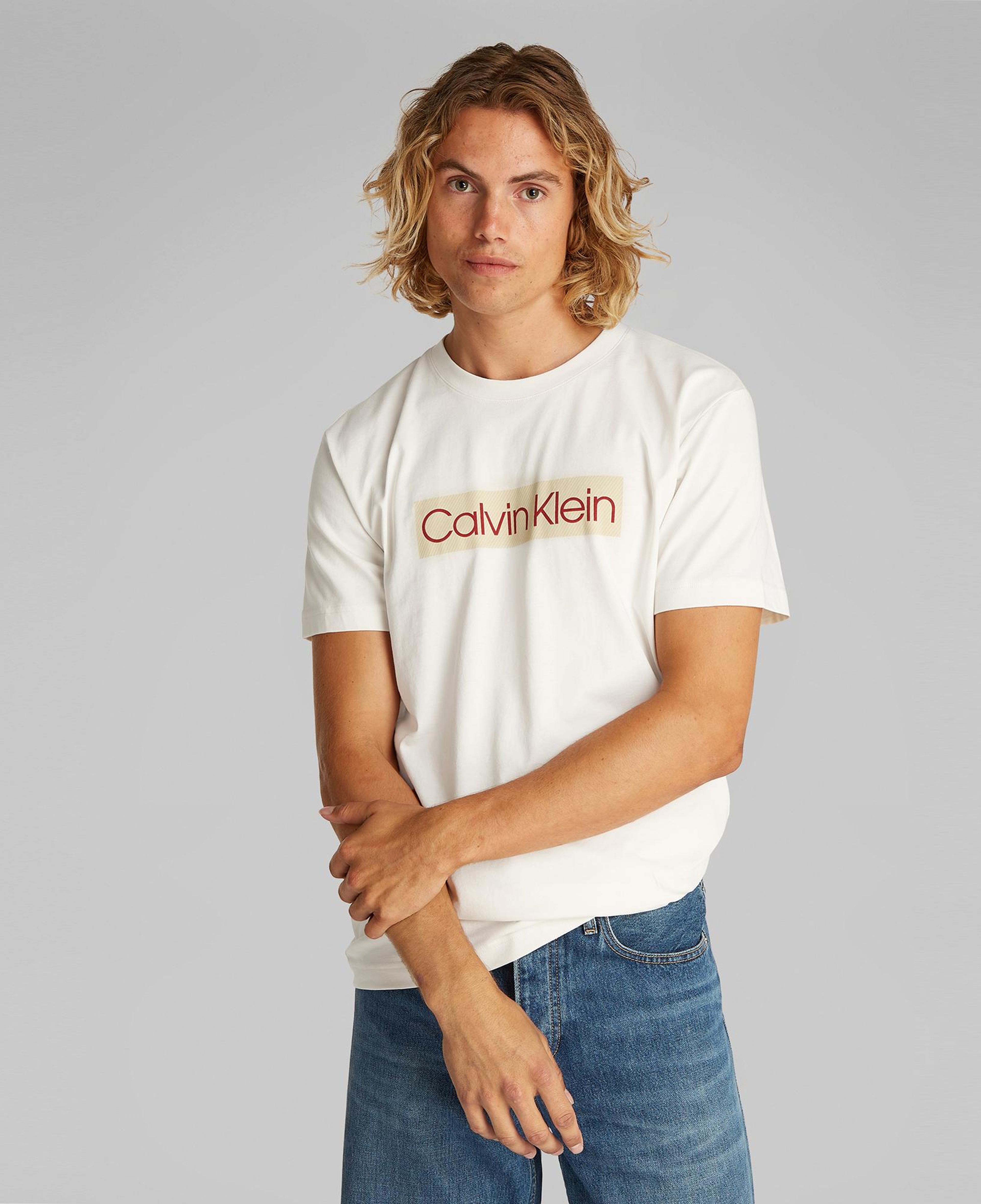 Calvin Klein Label Print Erkek Beyaz T-Shirt
