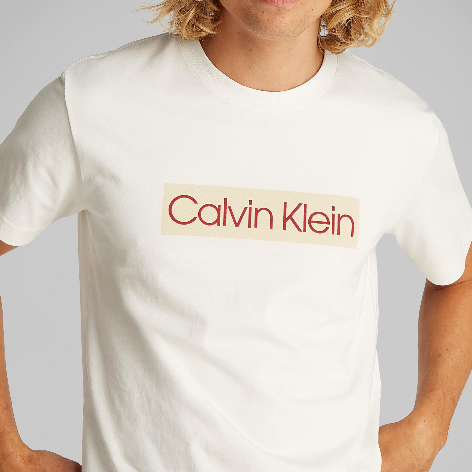 Calvin Klein Label Print Erkek Beyaz T-Shirt