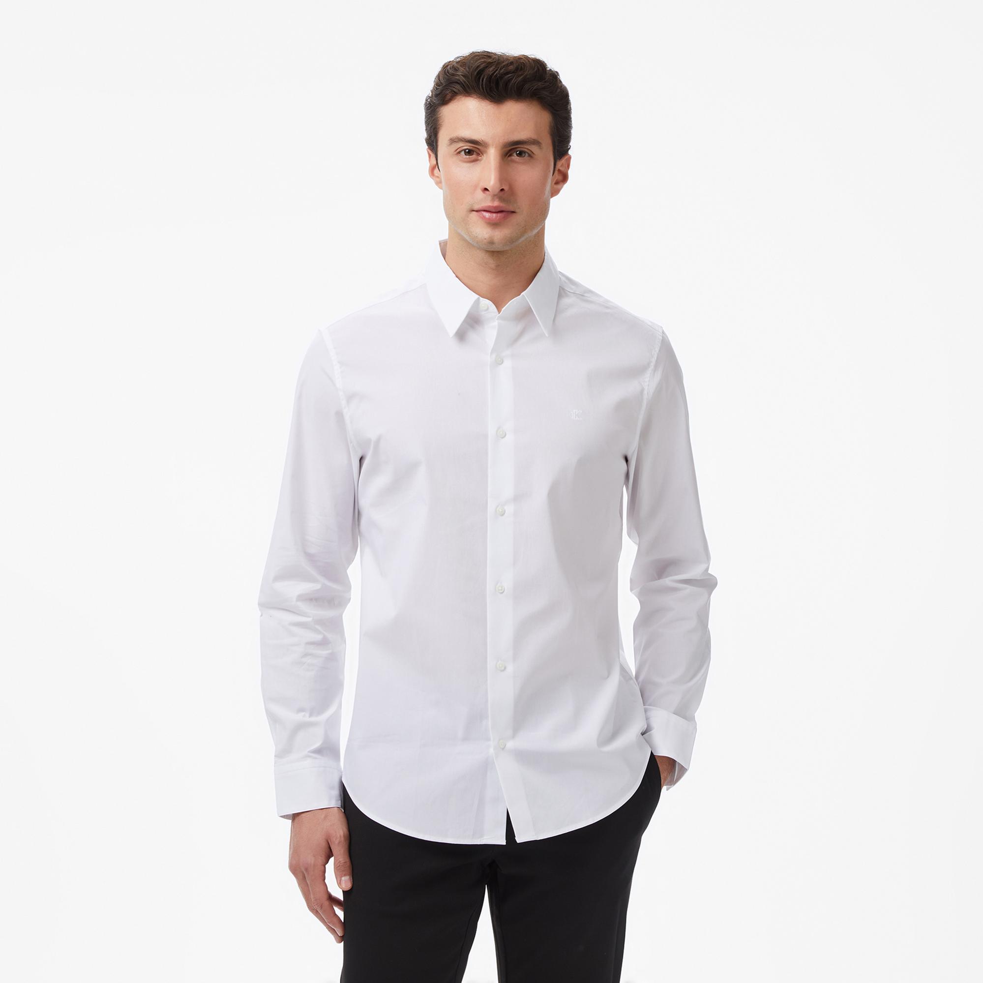 Calvin Klein Solid Stretch Classic Erkek Beyaz Gömlek