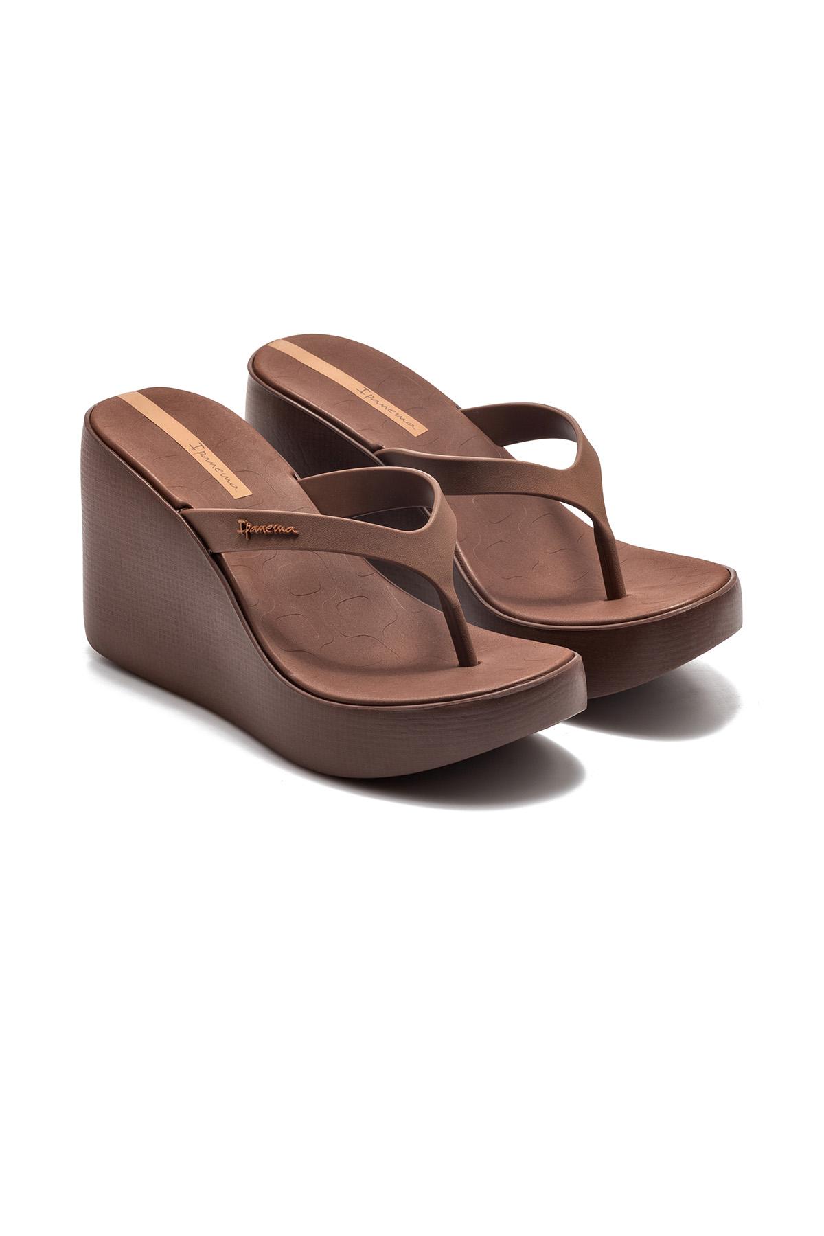 High Fashion Thong Topuklu Kadın Parmak Arası Terlik Kahverengi 35/40