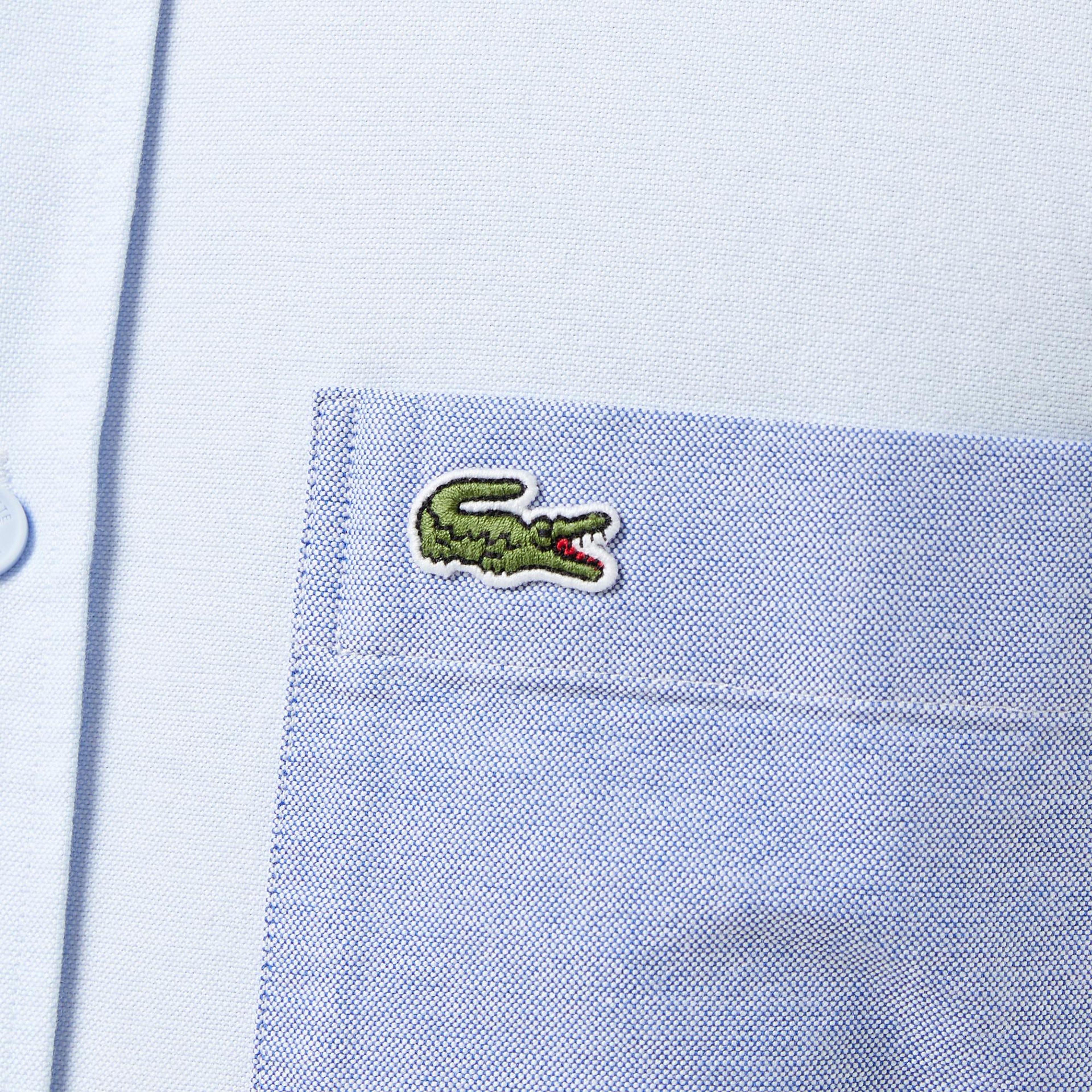 Lacoste Erkek Slim Fit Renk Bloklu Açık Mavi Gömlek