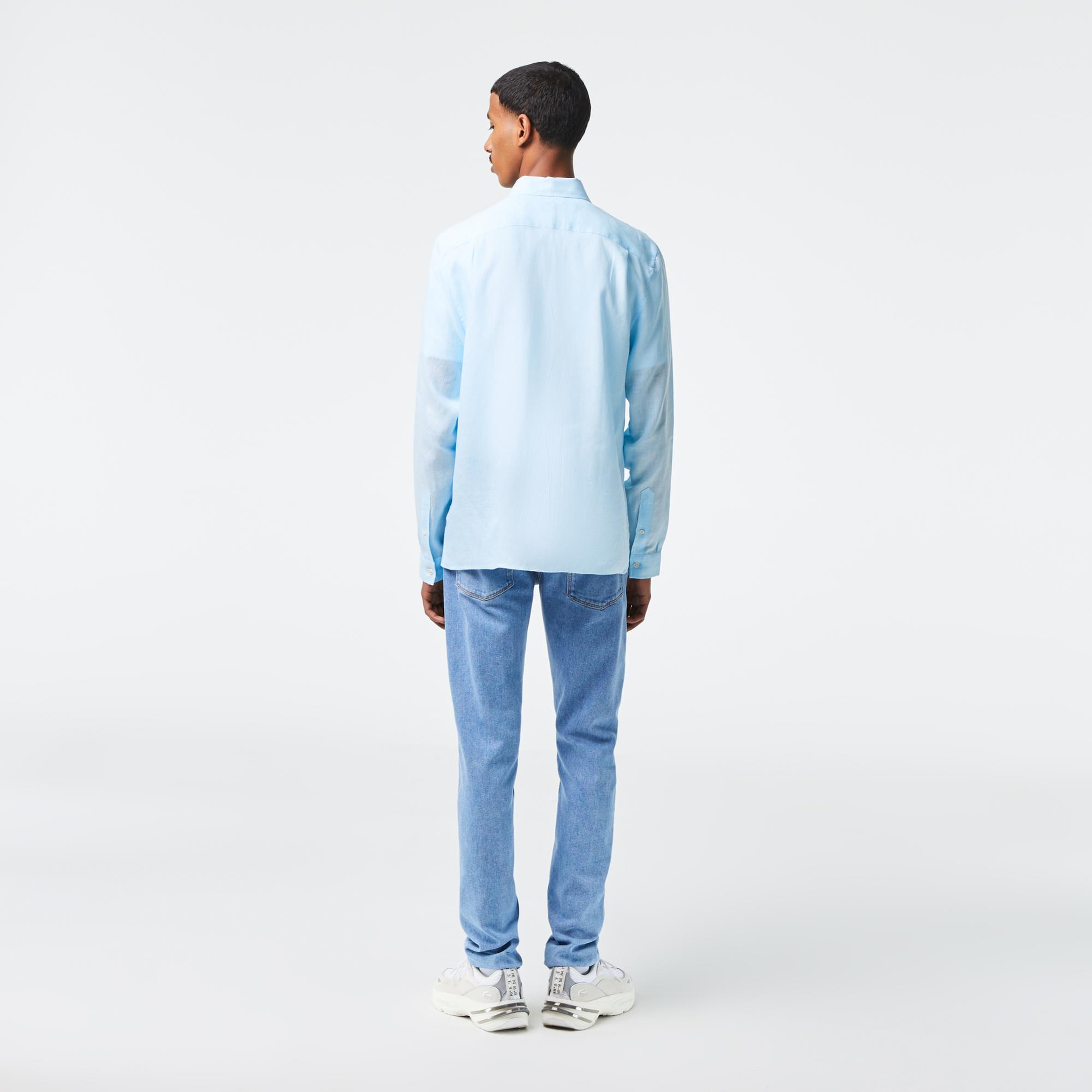 Lacoste Erkek Regular Fit Düğmeli Yaka Keten Açık Mavi Gömlek