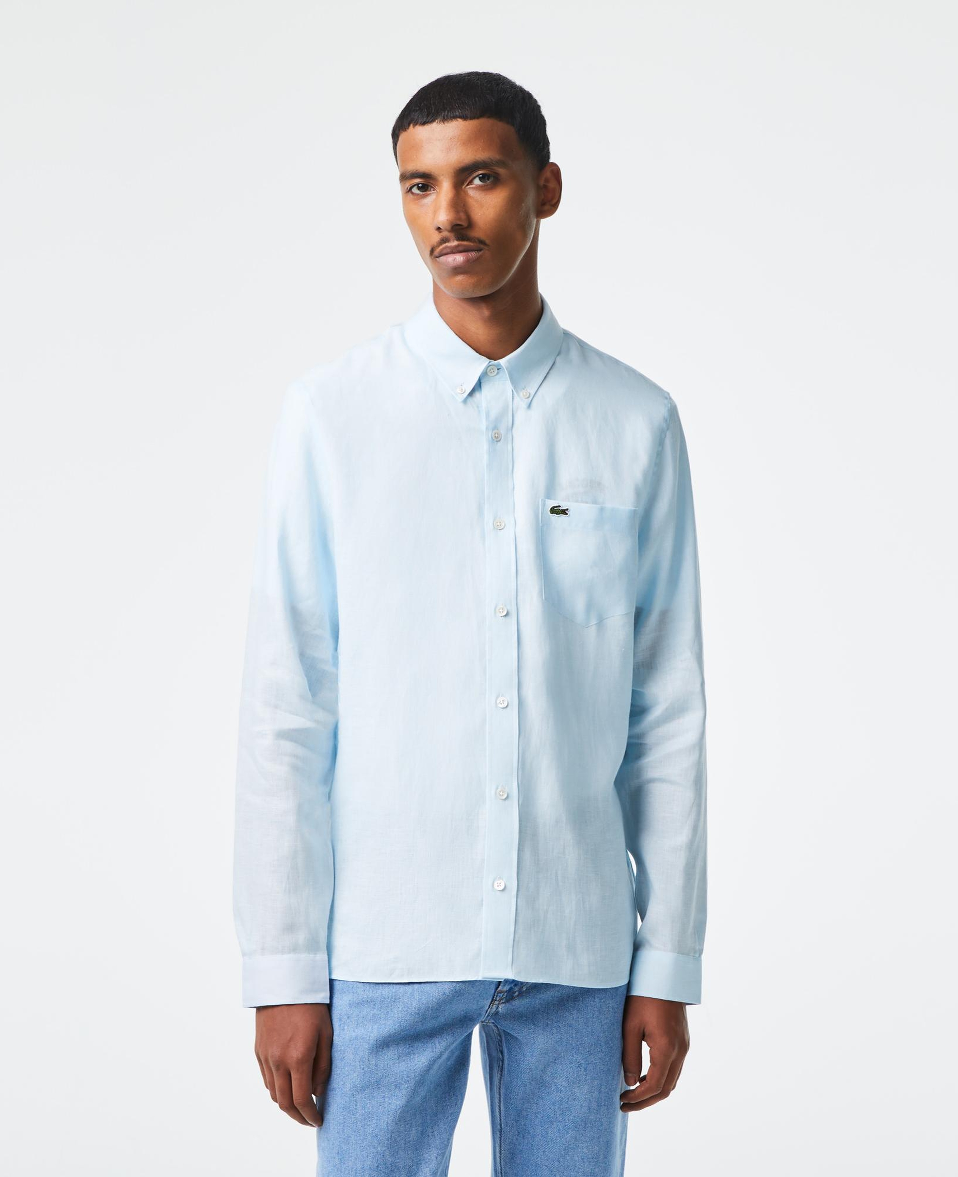 Lacoste Erkek Regular Fit Düğmeli Yaka Keten Açık Mavi Gömlek