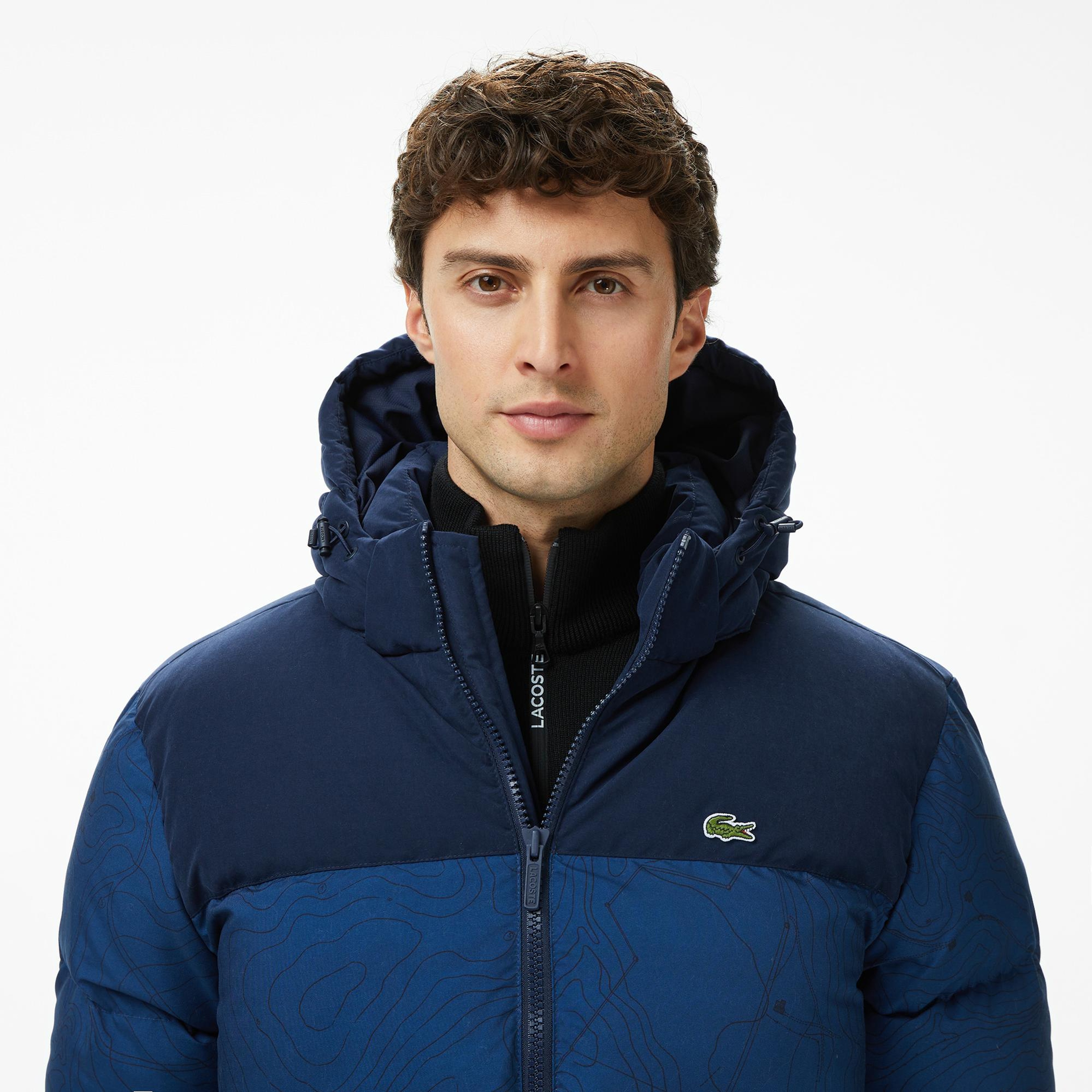 Lacoste Erkek Kapüşonlu Renk Bloklu Lacivert Mont