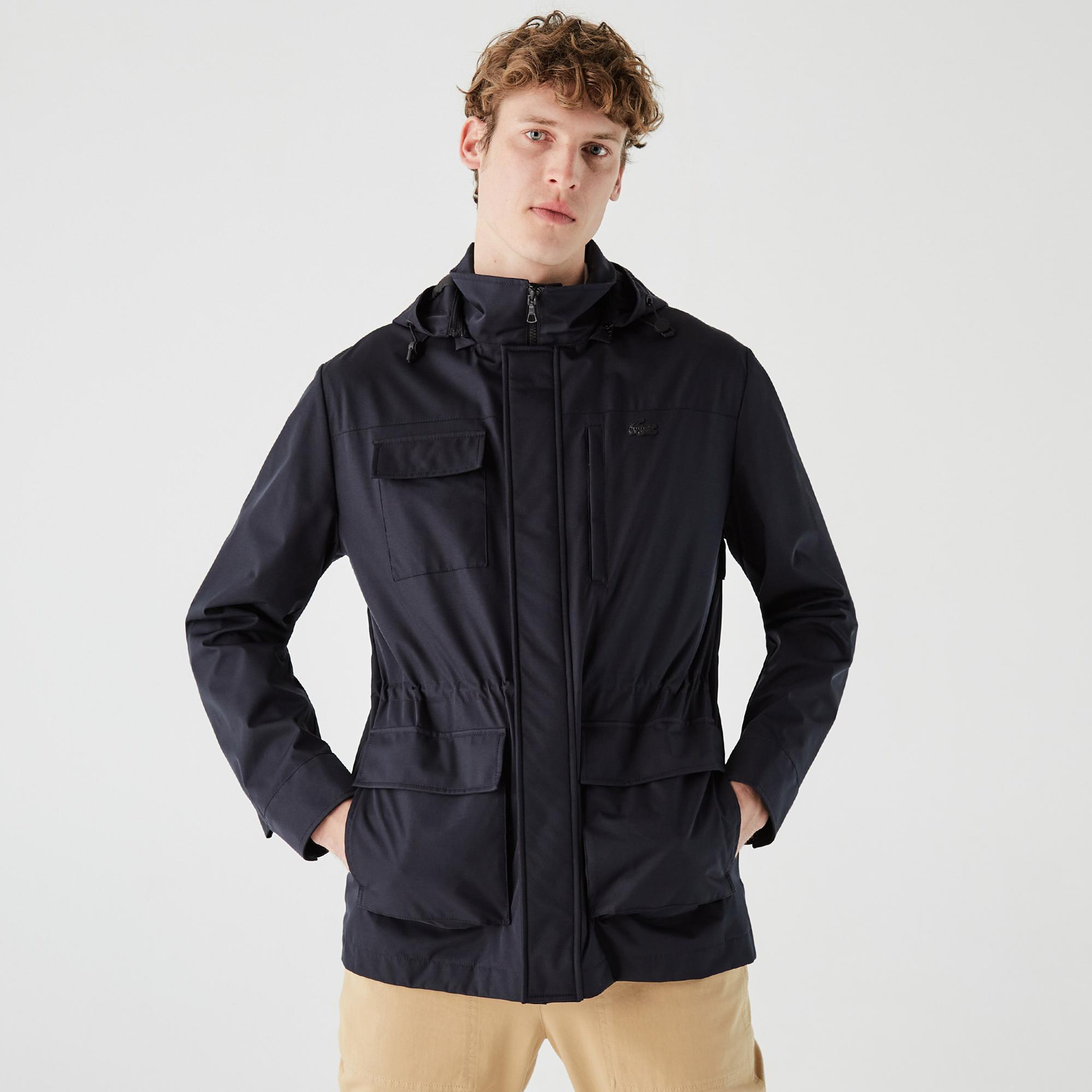 Lacoste Erkek Regular Fit Kapüşonlu Baskılı Lacivert Yağmurluk