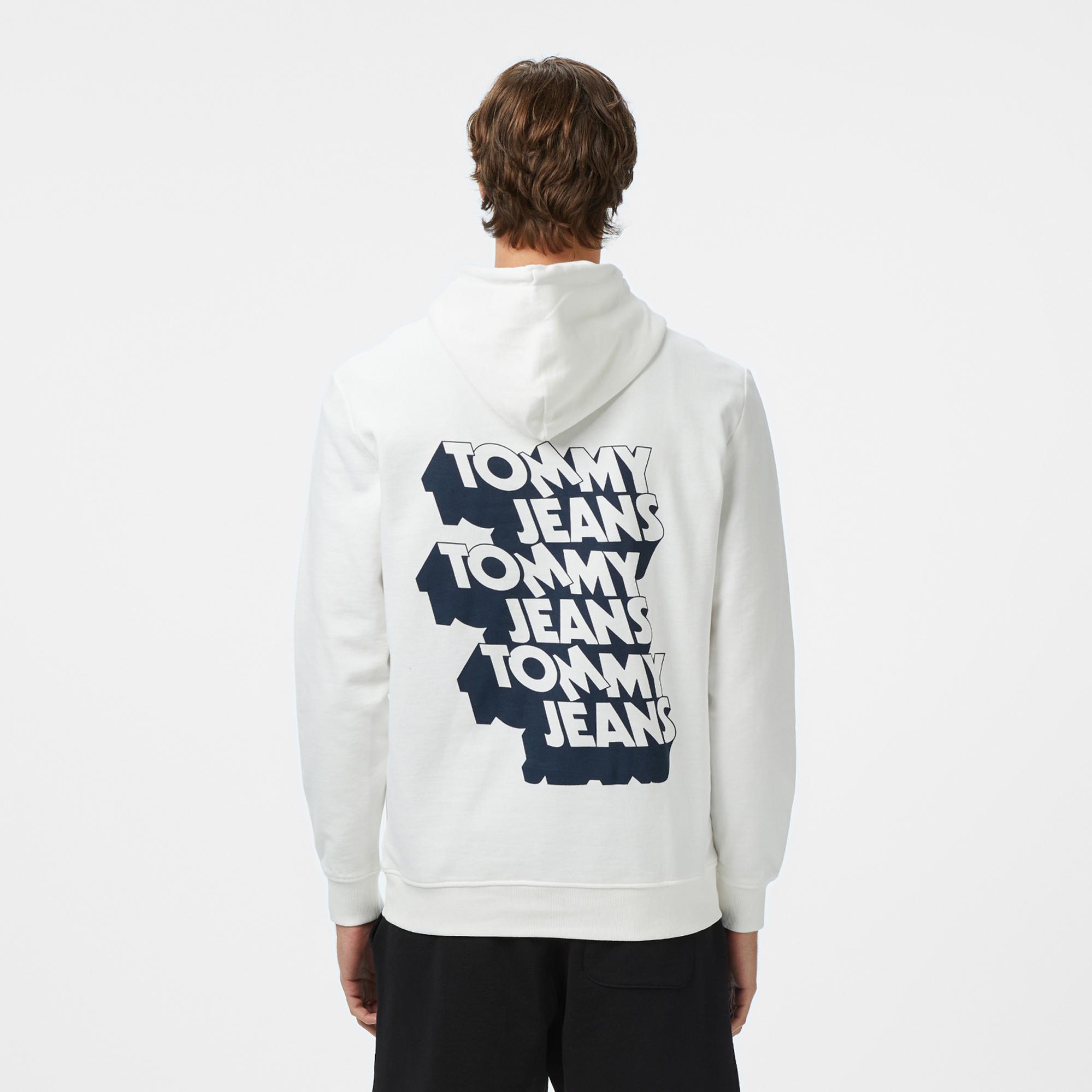 Tommy Jeans Stack Logo Erkek Beyaz Sweatshirt
