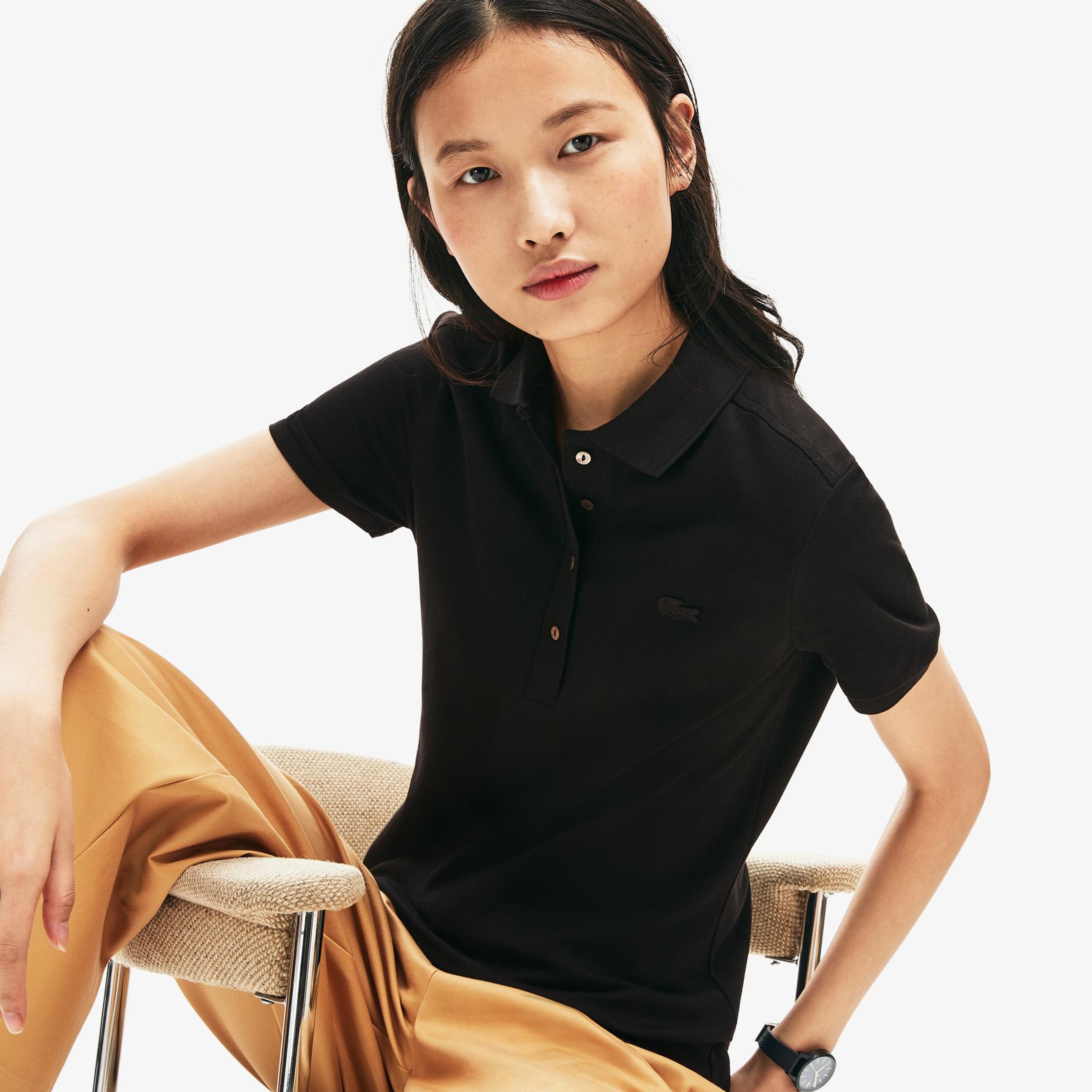 Lacoste L.12.D Kadın Slim Fit Siyah Polo