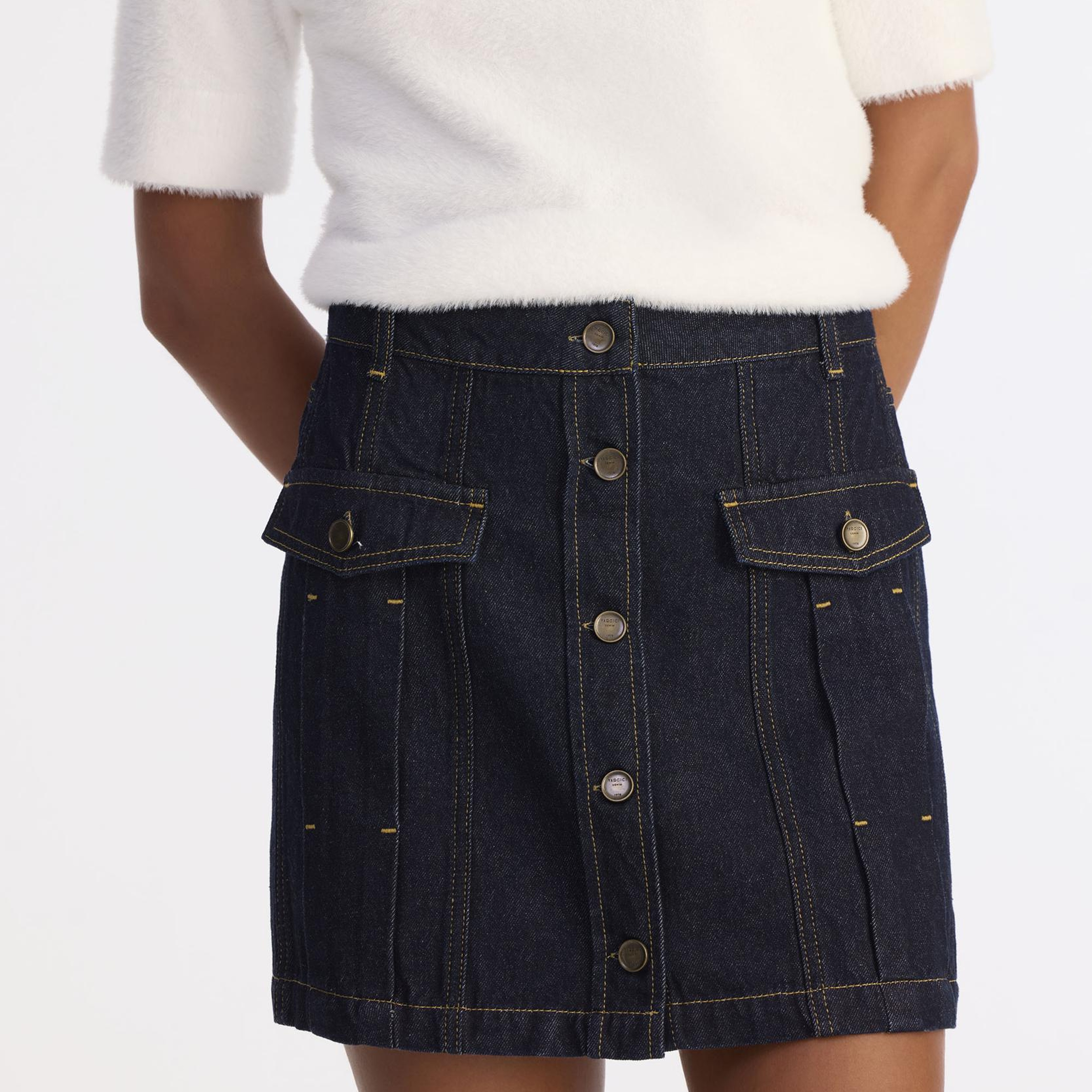 YARGICI Pens Detaylı Düğmeli Kısa Denim Etek