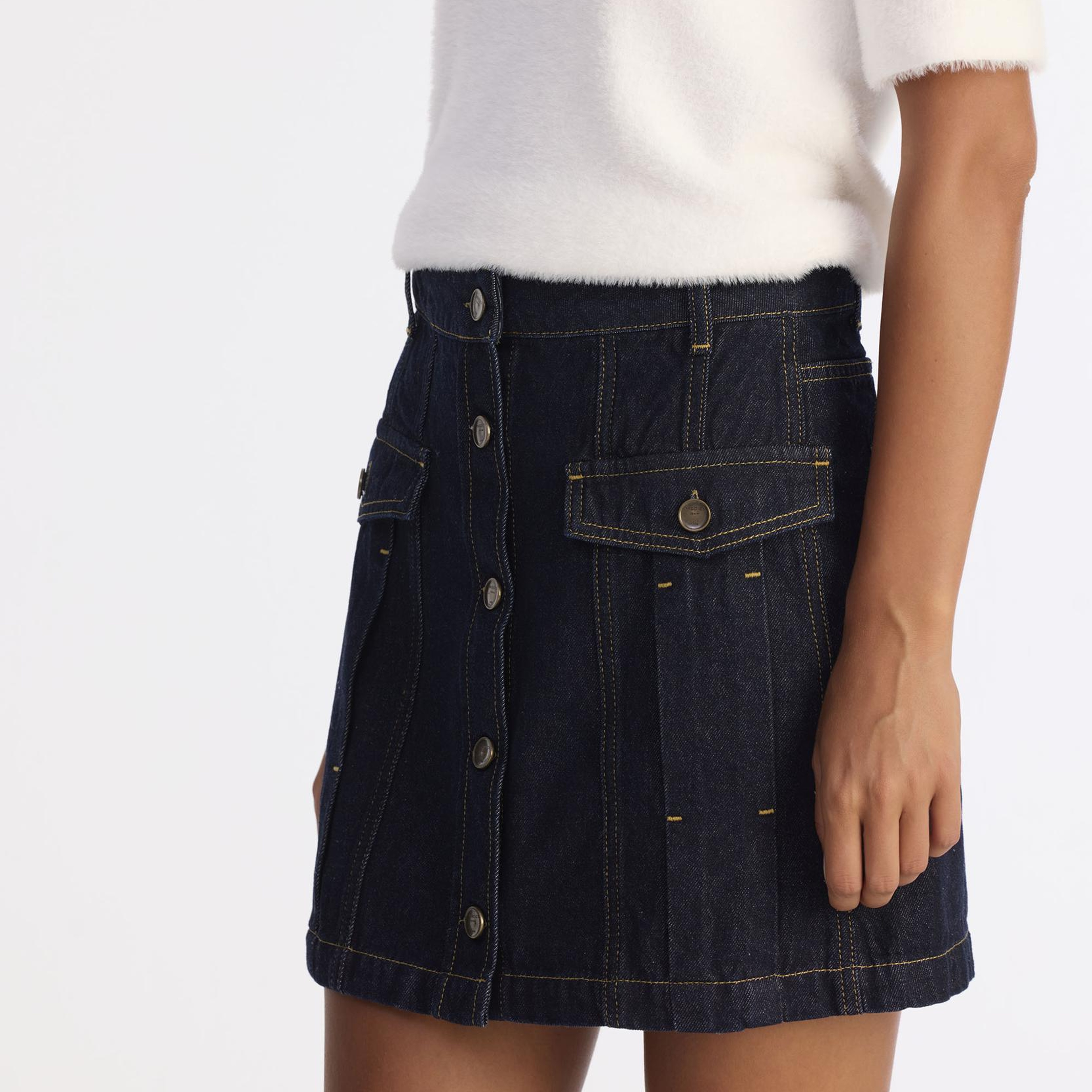 YARGICI Pens Detaylı Düğmeli Kısa Denim Etek