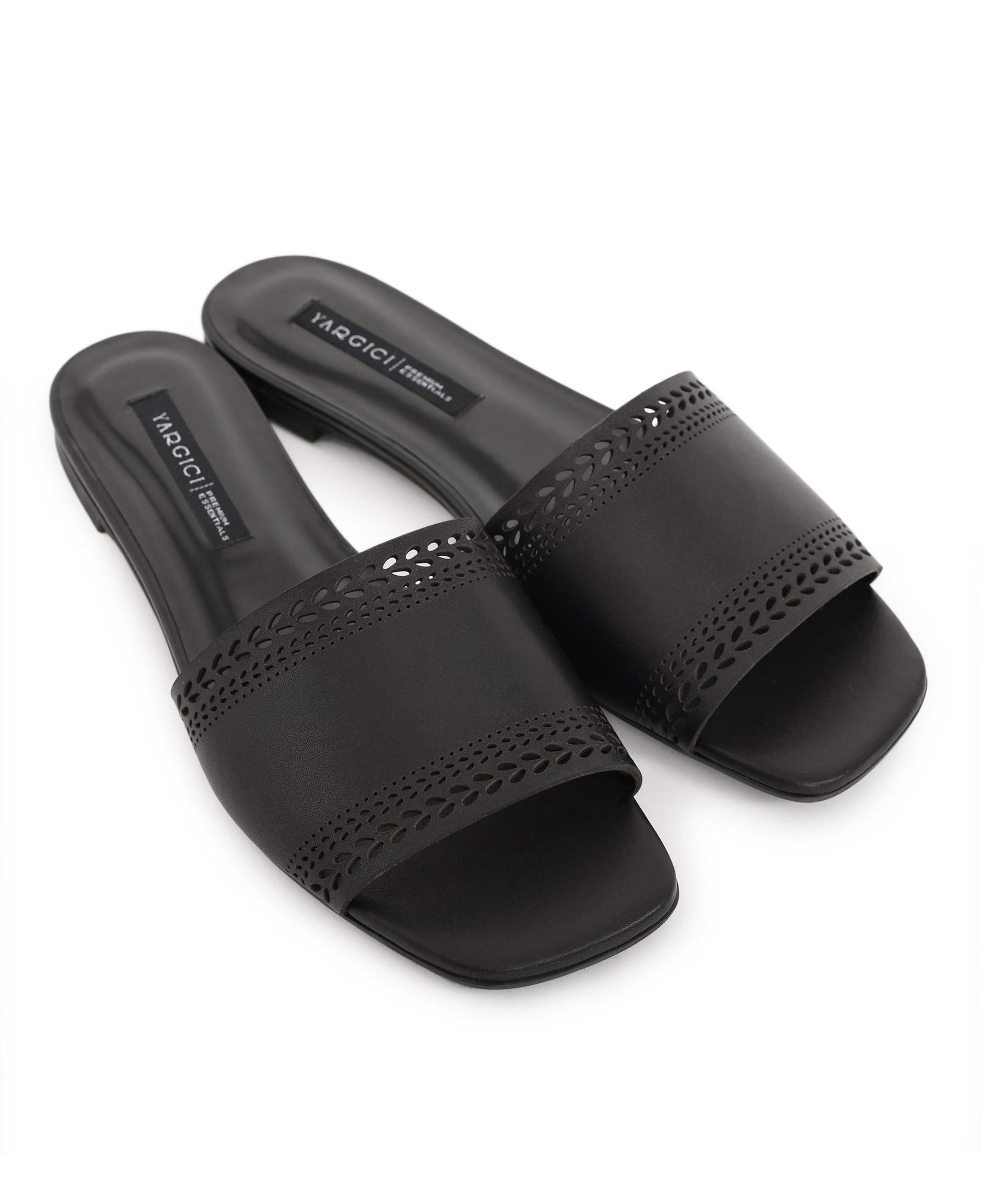 YARGICI Lazer Kesim Deri Düz Terlik