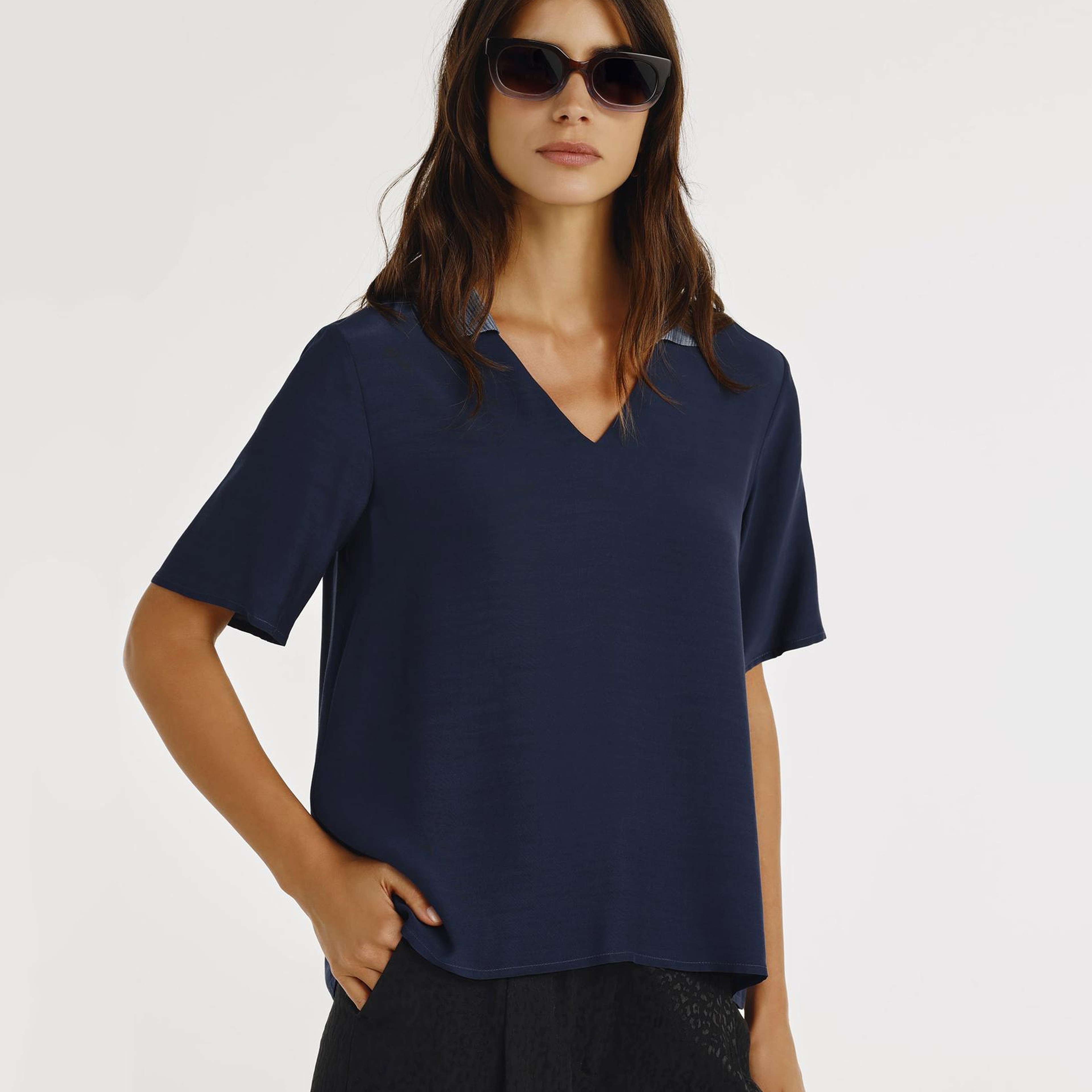 YARGICI Triko Yakalı Kısa Kollu Bluz