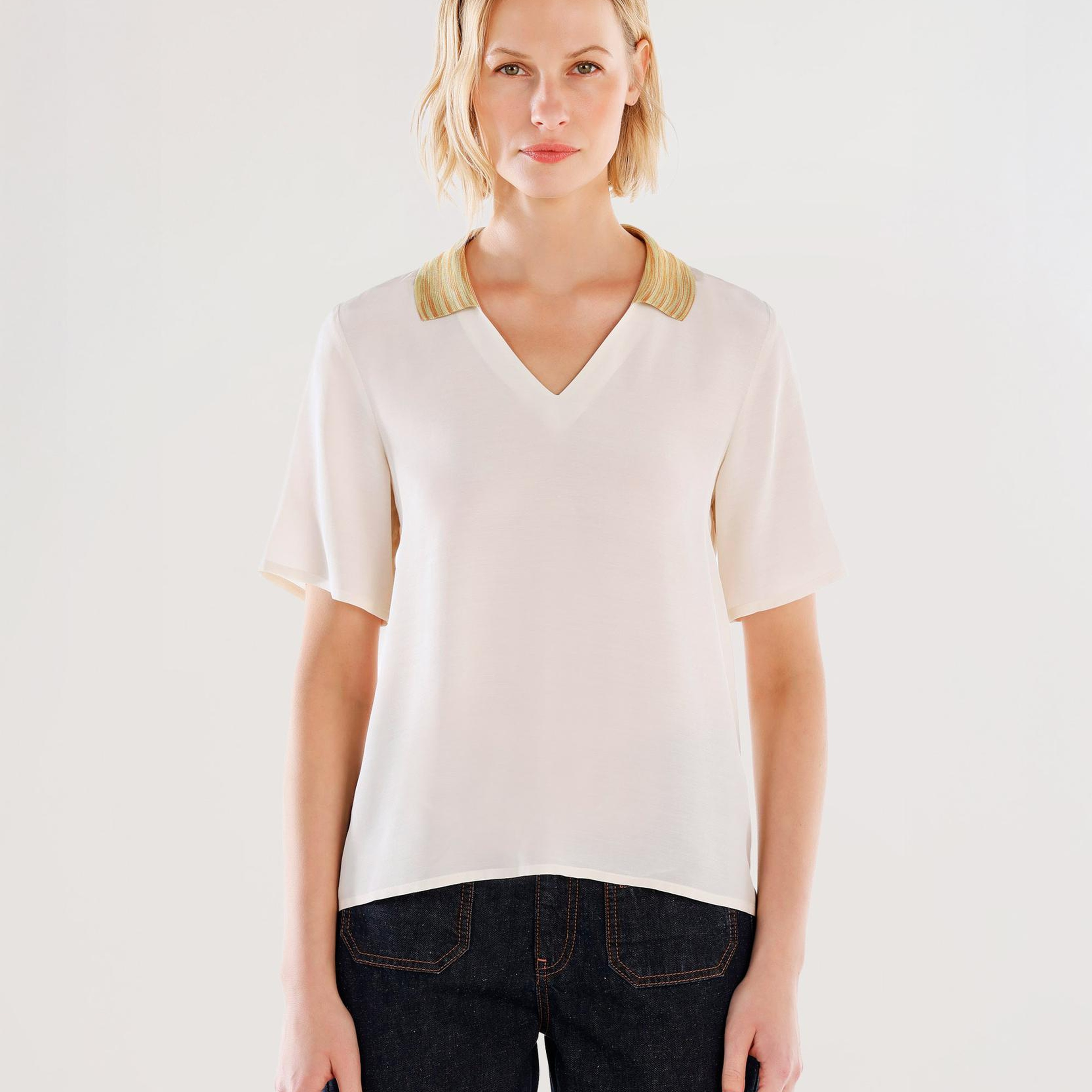 YARGICI Triko Yakalı Kısa Kollu Bluz