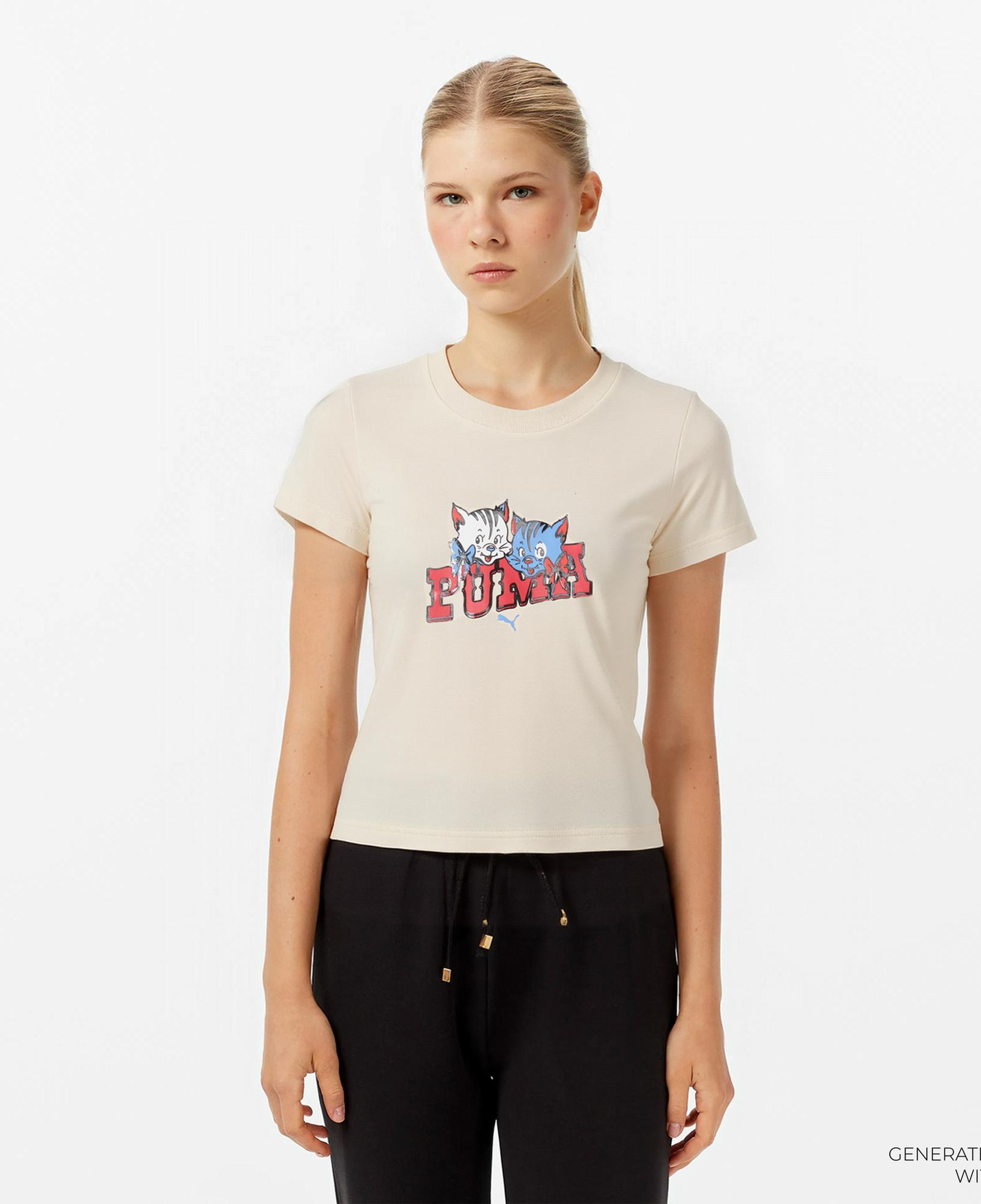 Puma Graphic Kitten Baby Kadın Krem T-Shirt